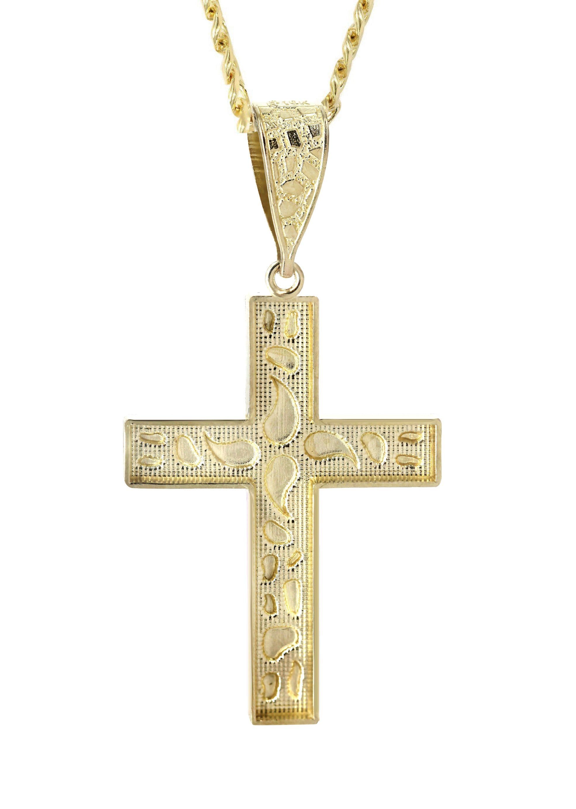 10K Yellow Gold  Nugget Cross Necklace | Appx. 14.3 Grams - Image 3