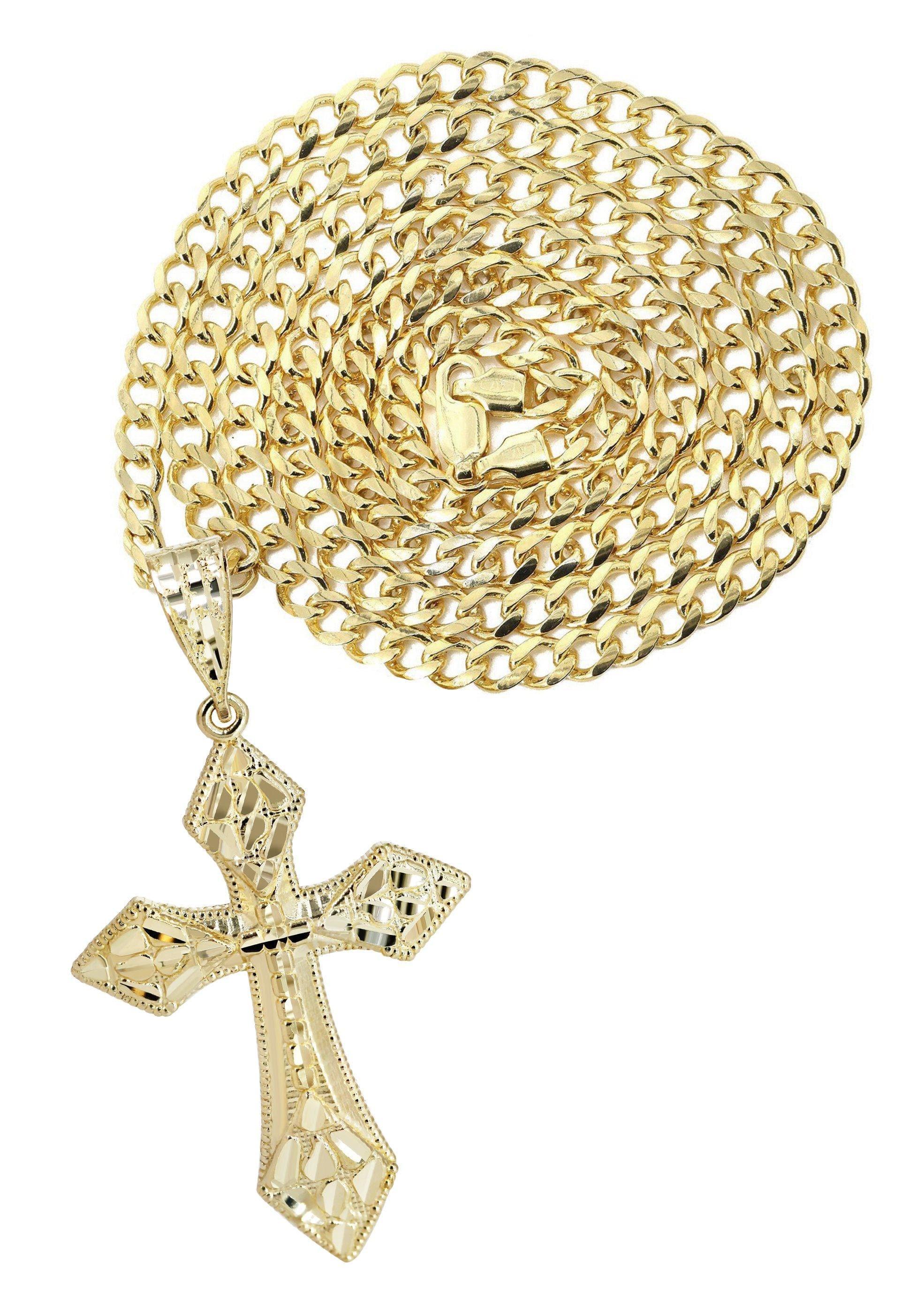 10K Yellow Gold Nugget Cross Necklace | Appx. 15.2 Grams