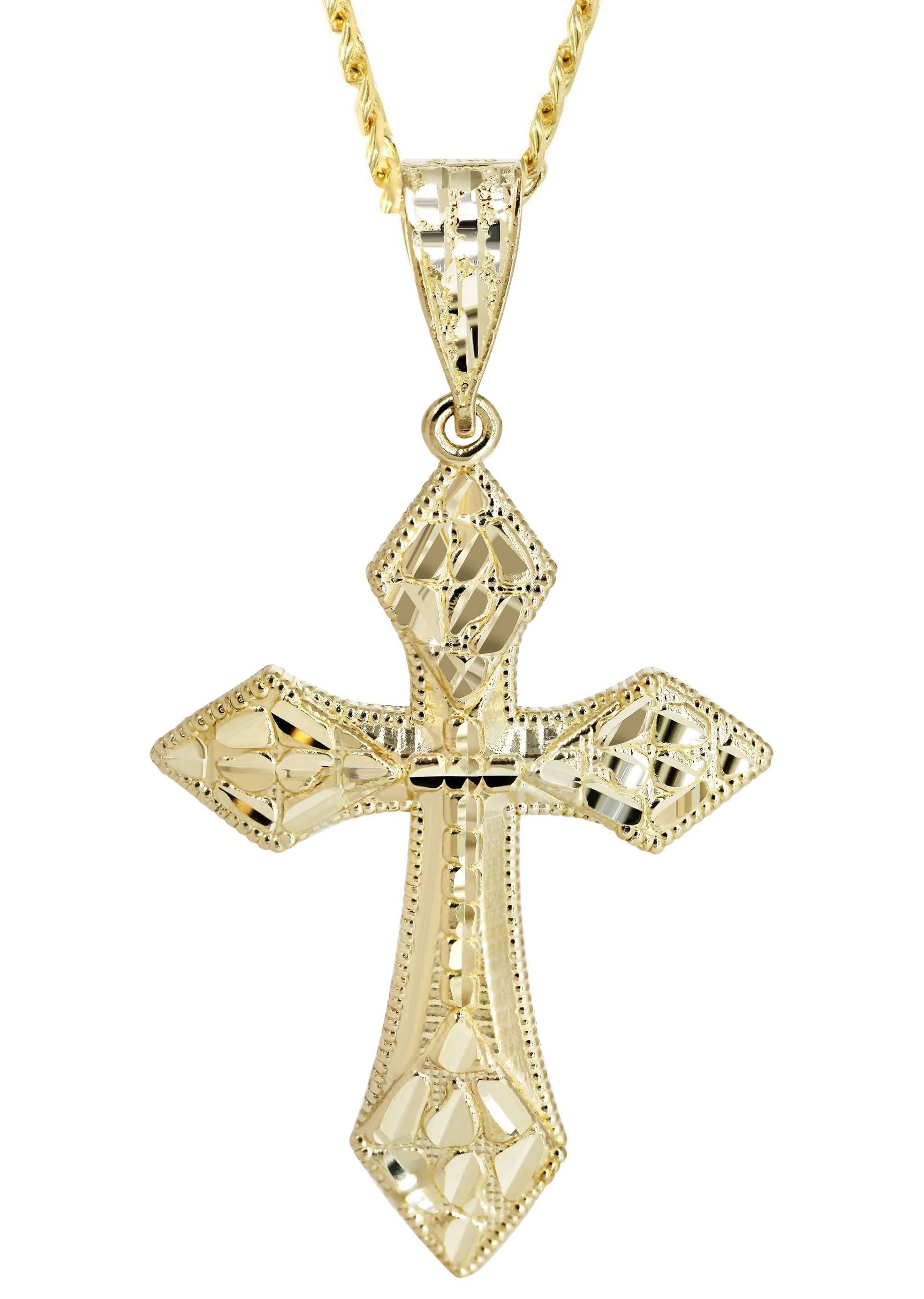 10K Yellow Gold Nugget Cross Necklace | Appx. 15.2 Grams - Image 2