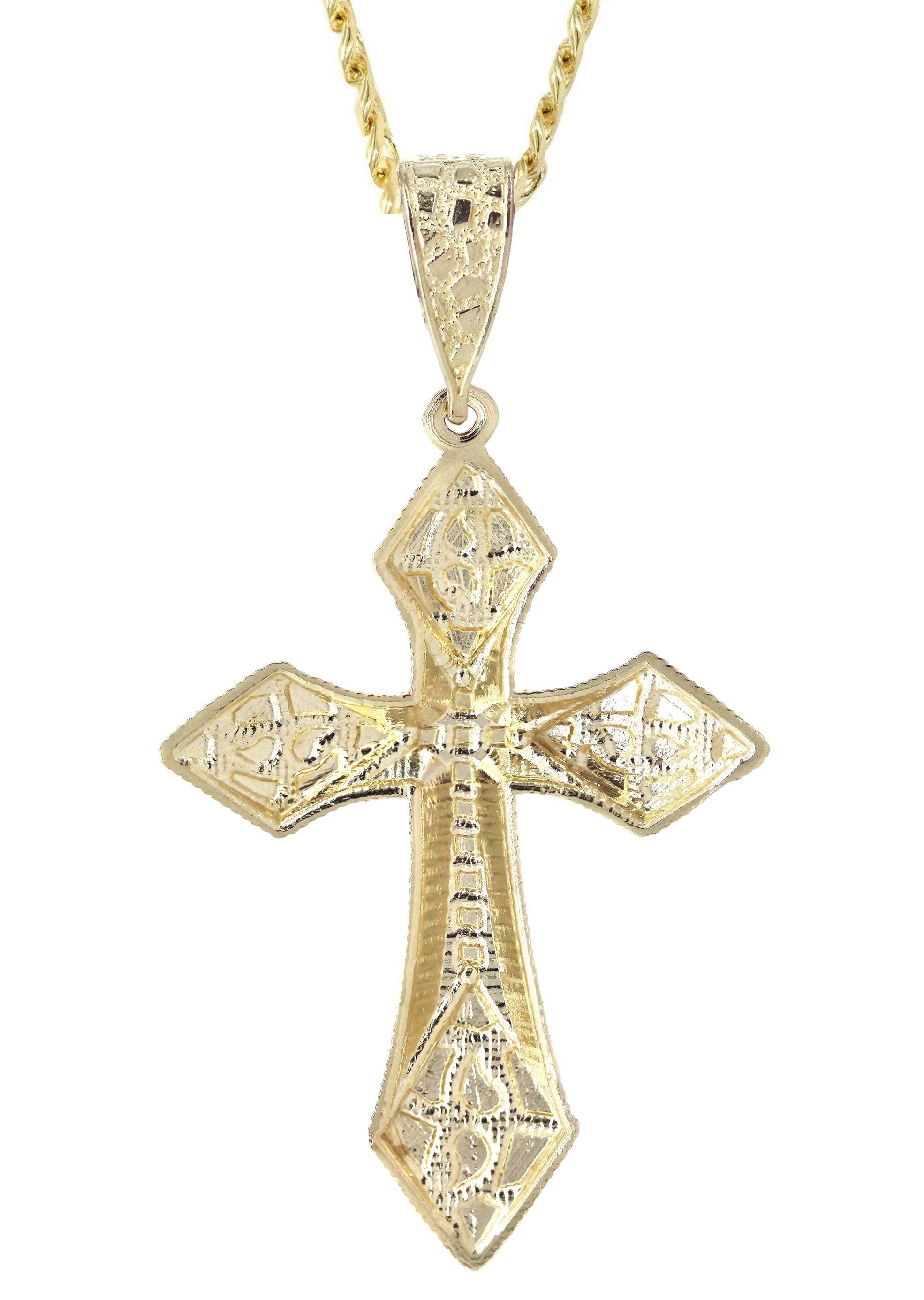 10K Yellow Gold Nugget Cross Necklace | Appx. 15.2 Grams - Image 3