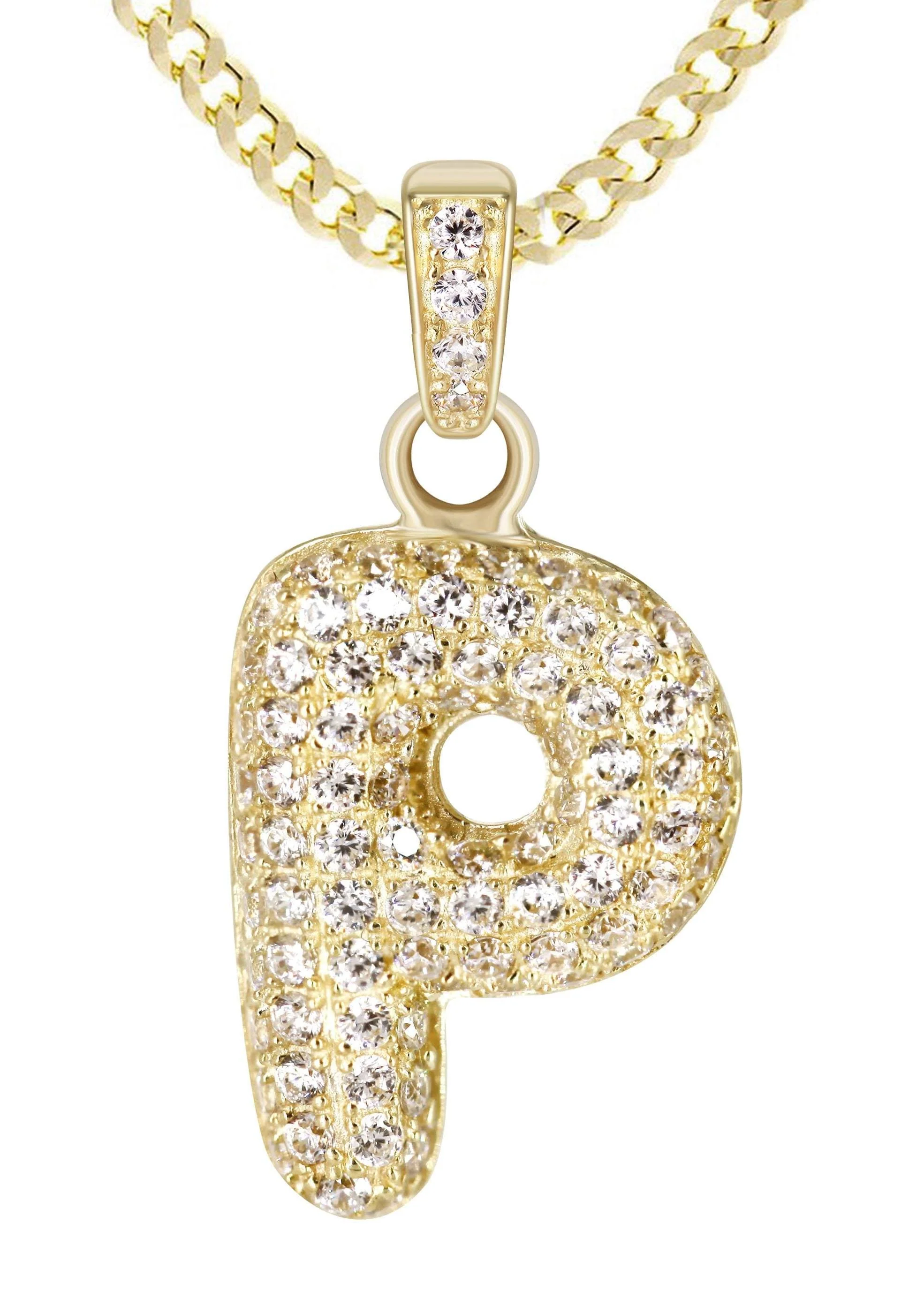 10K Yellow Gold Bubble Letter "P" CZ Necklace | Appx. 4.2 Grams - Image 2
