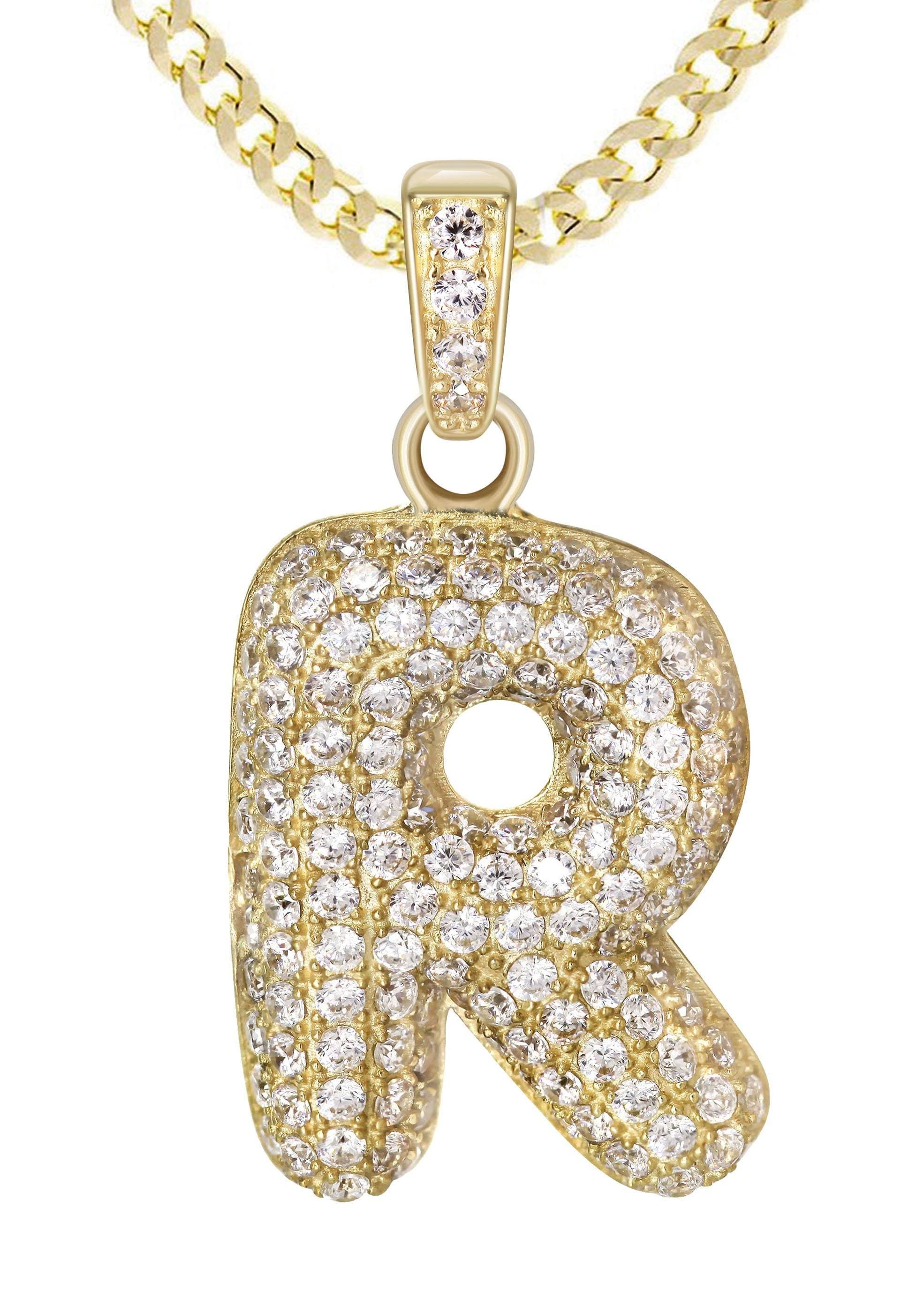 10K Yellow Gold Bubble Letter "R" CZ Necklace | Appx. 4.5 Grams - Image 2