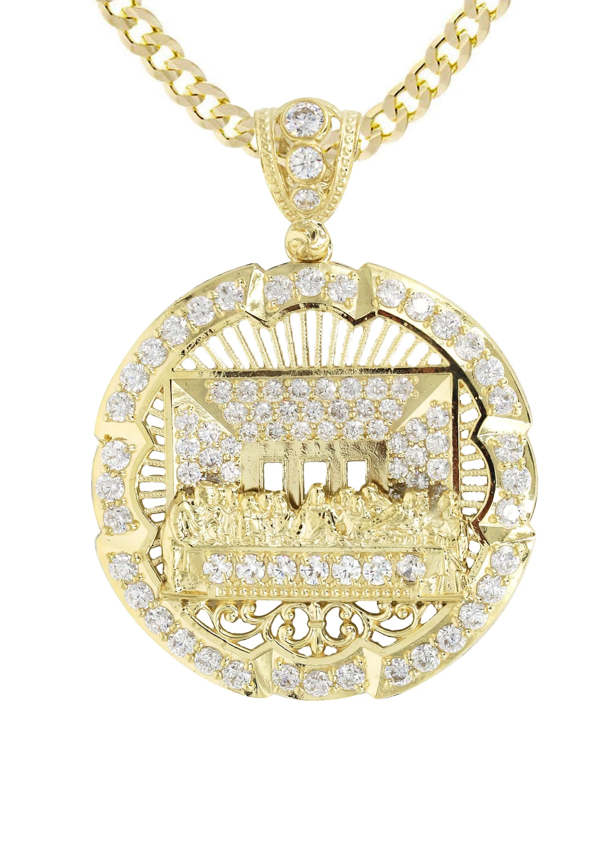 10K Yellow Gold Round Cz Last Supper Necklace | Appx 22.2 Grams - Image 2