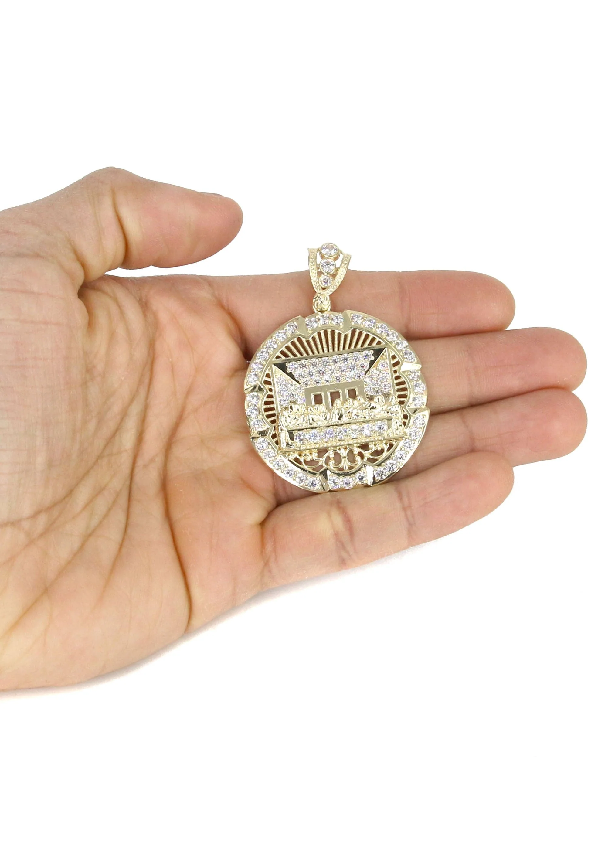10K Yellow Gold Round Cz Last Supper Necklace | Appx 22.2 Grams - Image 5