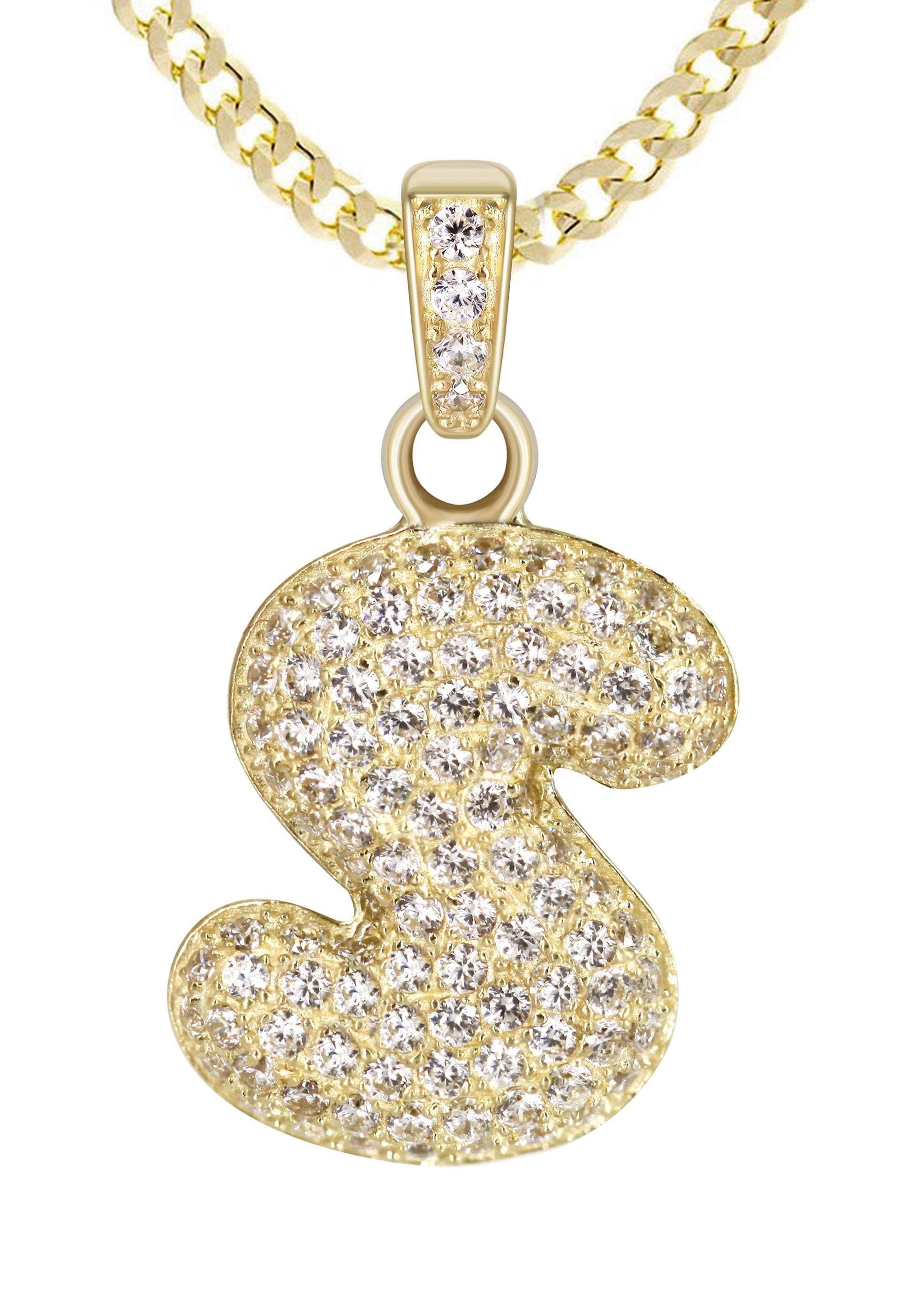 10K Yellow Gold Bubble Letter "S" CZ Necklace | Appx. 4.5 Grams - Image 2