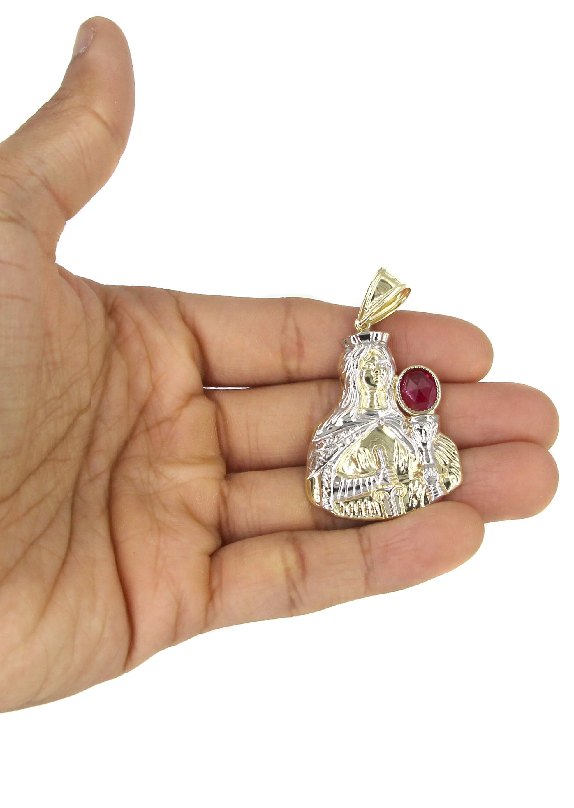 10K Yellow Gold Saint Barbara Necklace with Ruby Stone | Appx. 16.6 Grams - Image 5