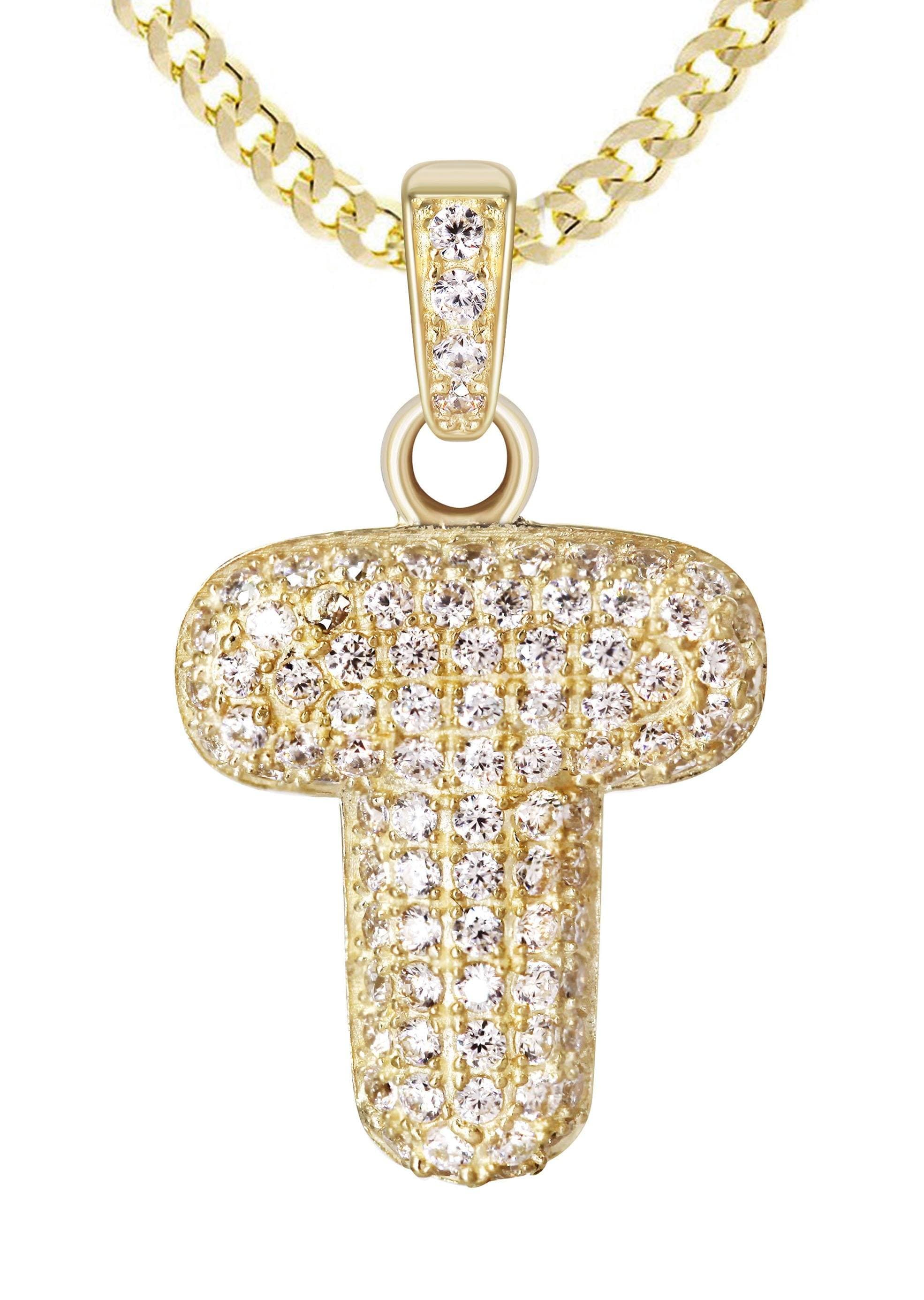 10K Yellow Gold Bubble Letter "T" CZ Necklace | Appx. 4 Grams - Image 2