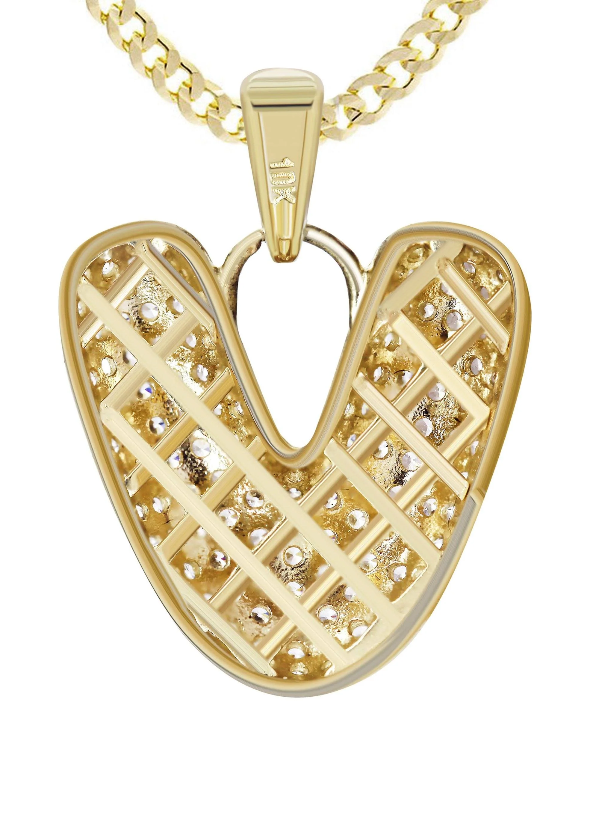 10K Yellow Gold Bubble Letter "V" CZ Necklace | Appx. 4.5 Grams - Image 3