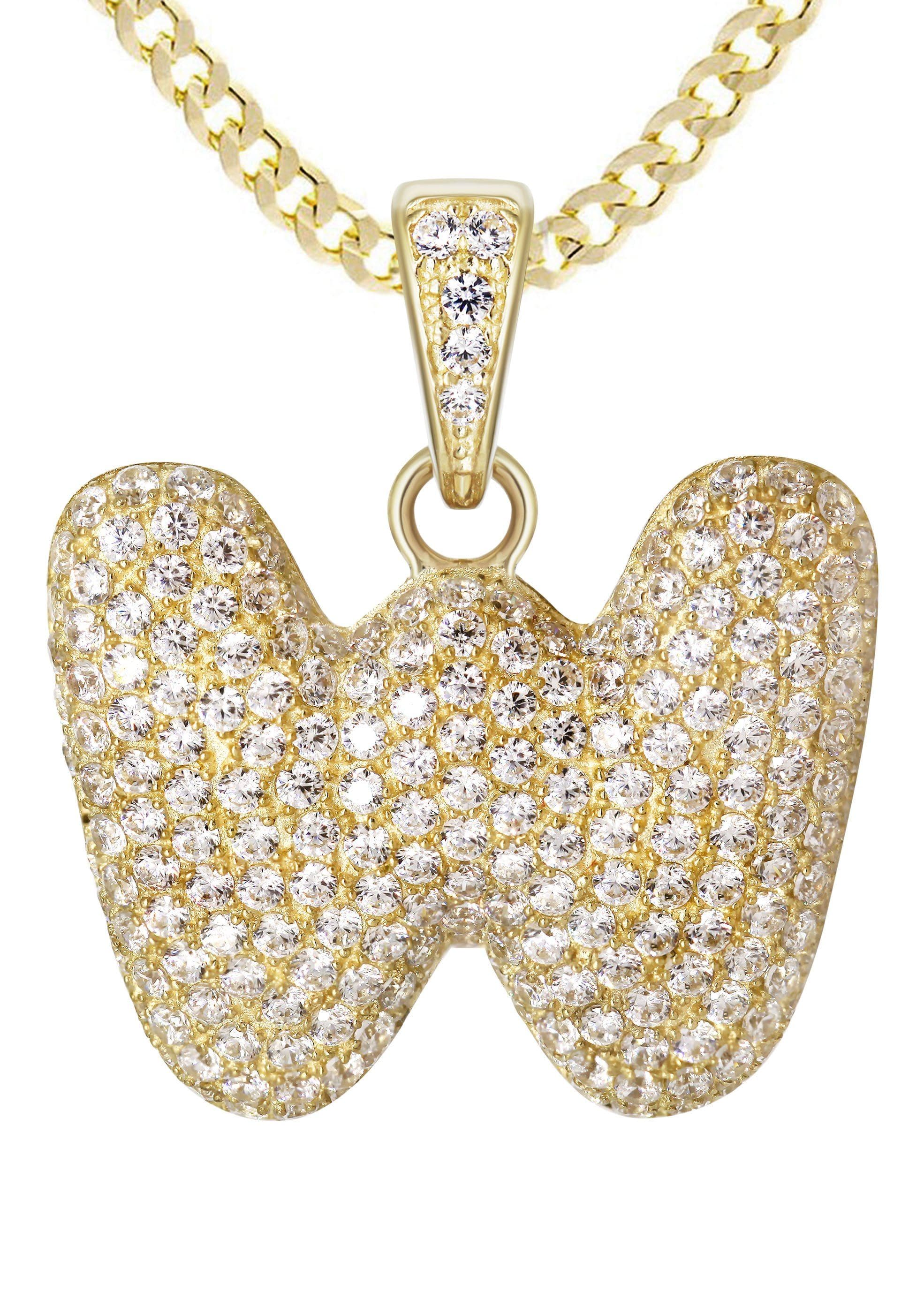 10K Yellow Gold Bubble Letter "W" CZ Necklace | Appx. 15.2 Grams - Image 2