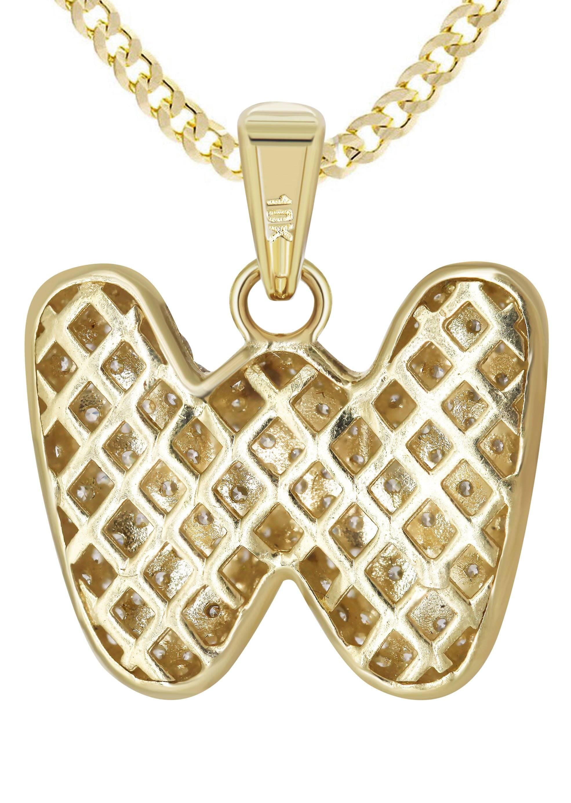 10K Yellow Gold Bubble Letter "W" CZ Necklace | Appx. 15.2 Grams - Image 3
