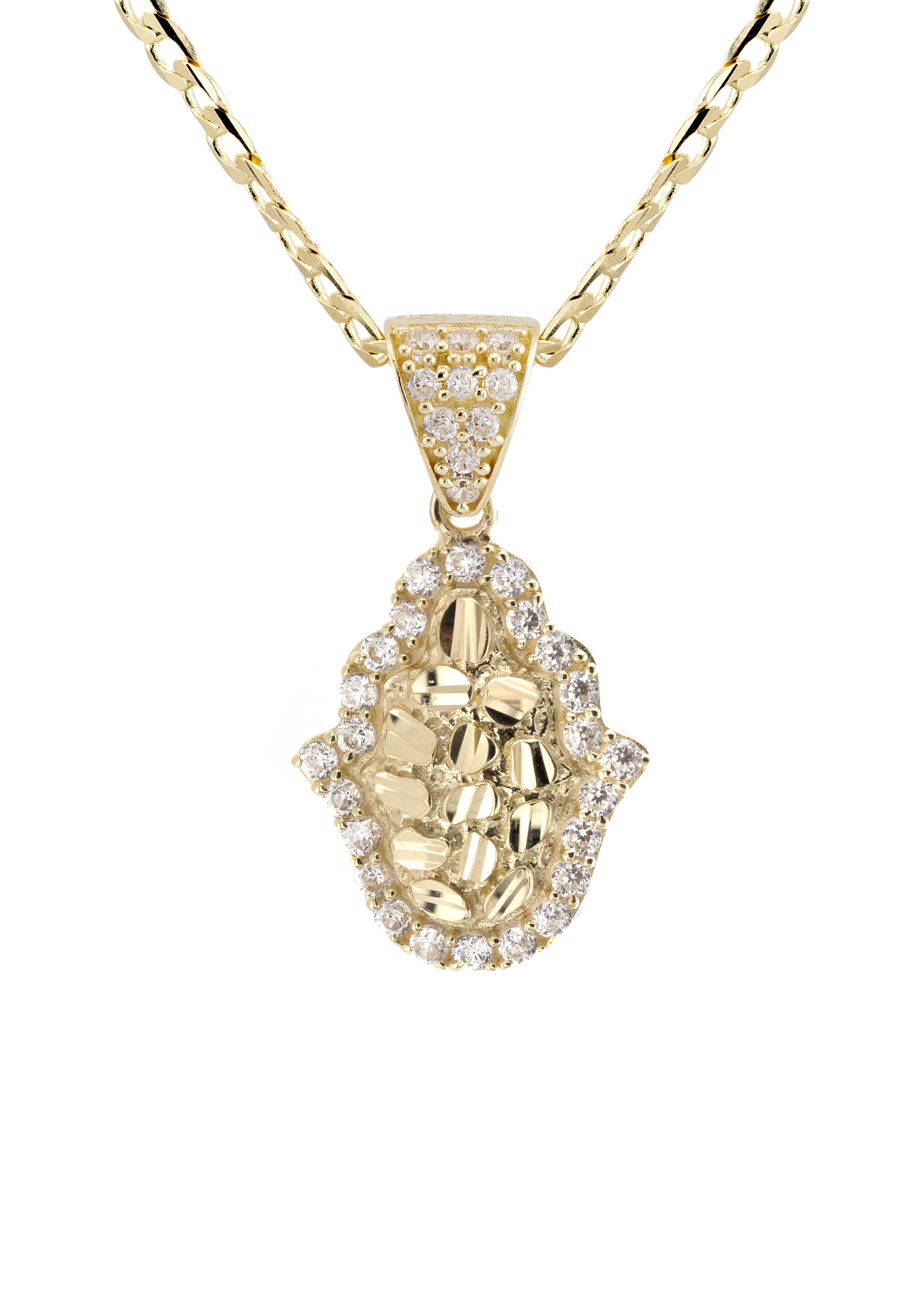 10K Yellow Gold Hamsa Hand Nugget Necklace | Appx. 1.4 - 5.4 Grams - Image 2