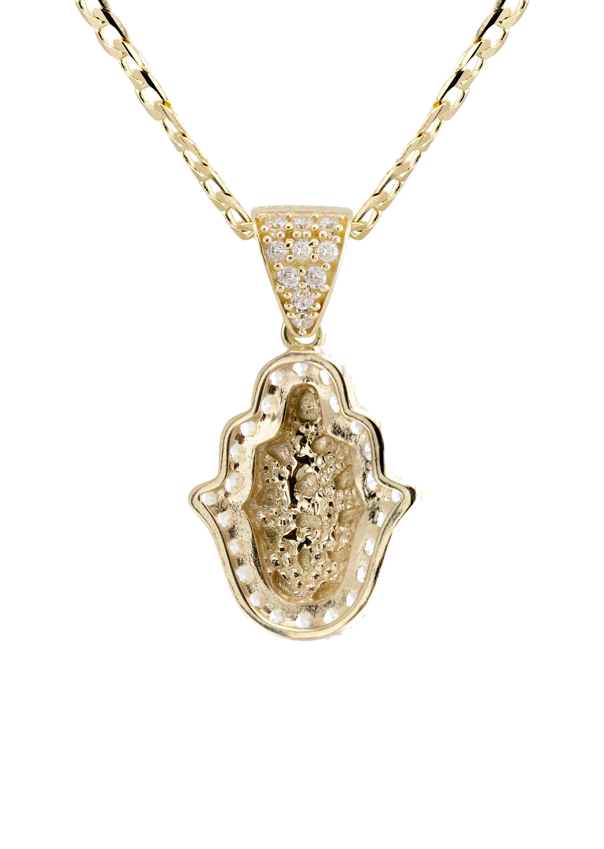 10K Yellow Gold Hamsa Hand Nugget Necklace | Appx. 1.4 - 5.4 Grams - Image 3