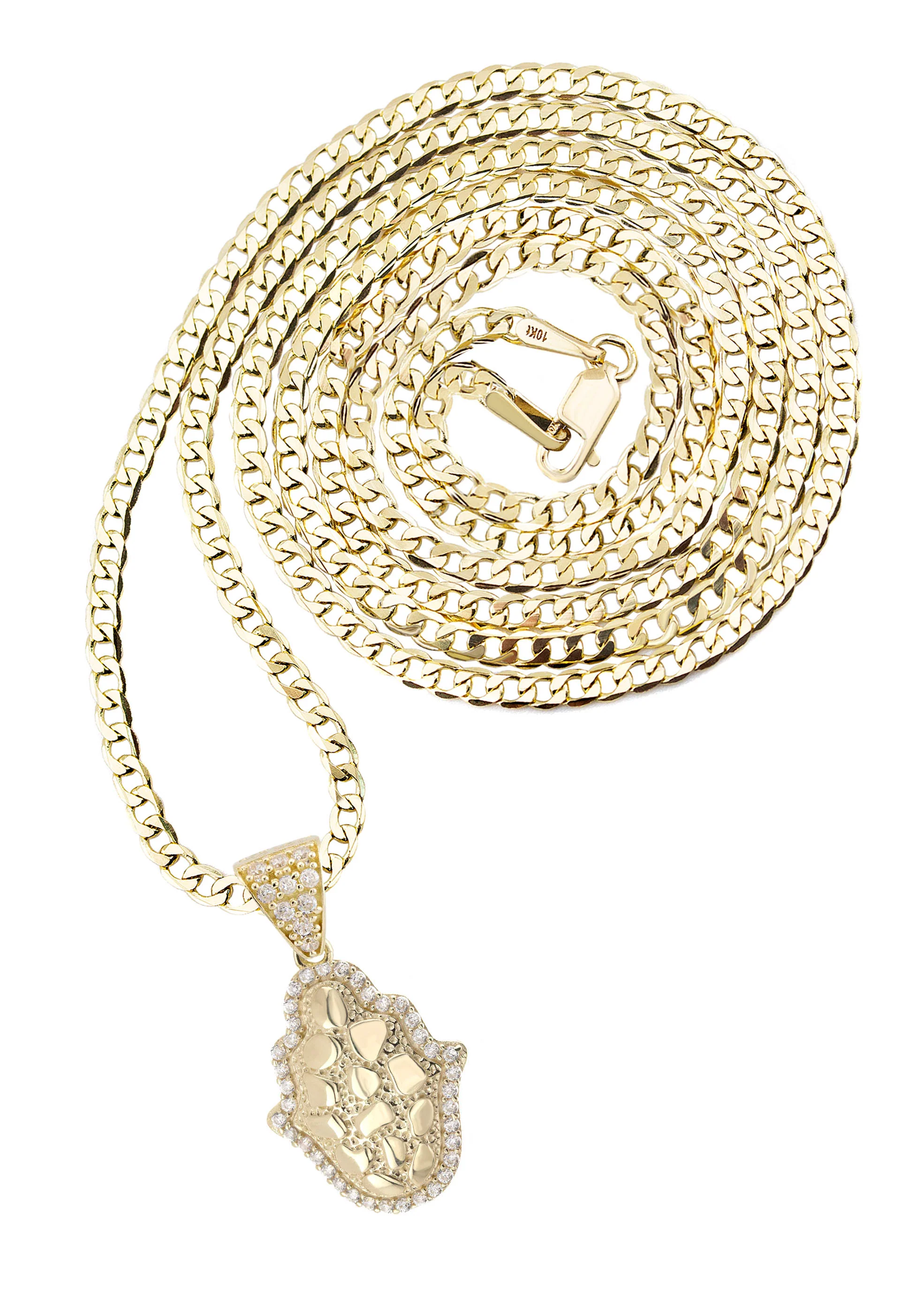 10K Yellow Gold Hamsa Hand Nugget Necklace | Appx. 2 - 6 Grams