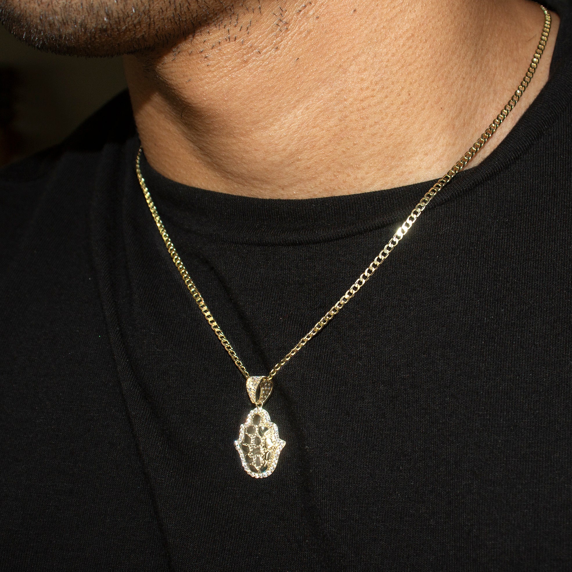 10K Yellow Gold Hamsa Hand Nugget Necklace | Appx. 2 - 6 Grams - Image 5