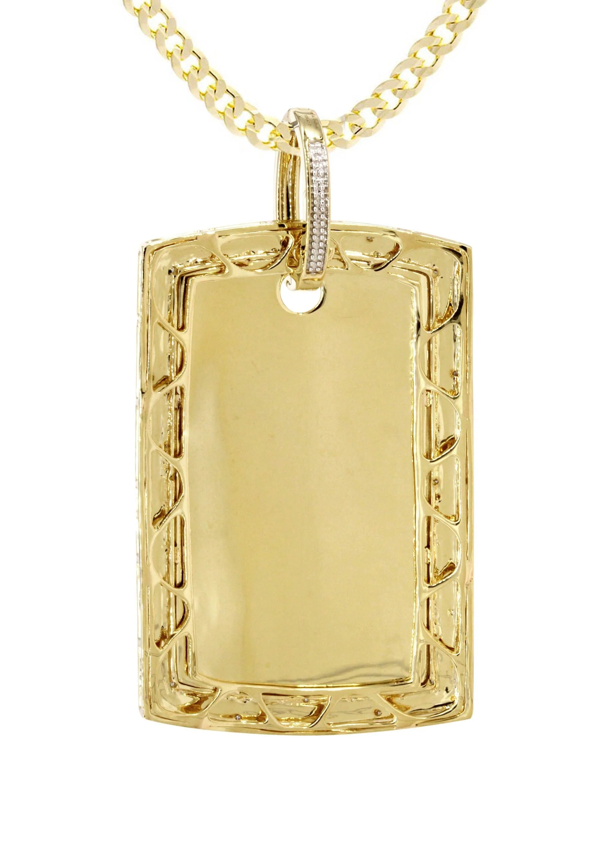 10K Yellow Gold Diamond Dog Tag Picture Pendant Necklace | Appx. 36 Grams - Image 3