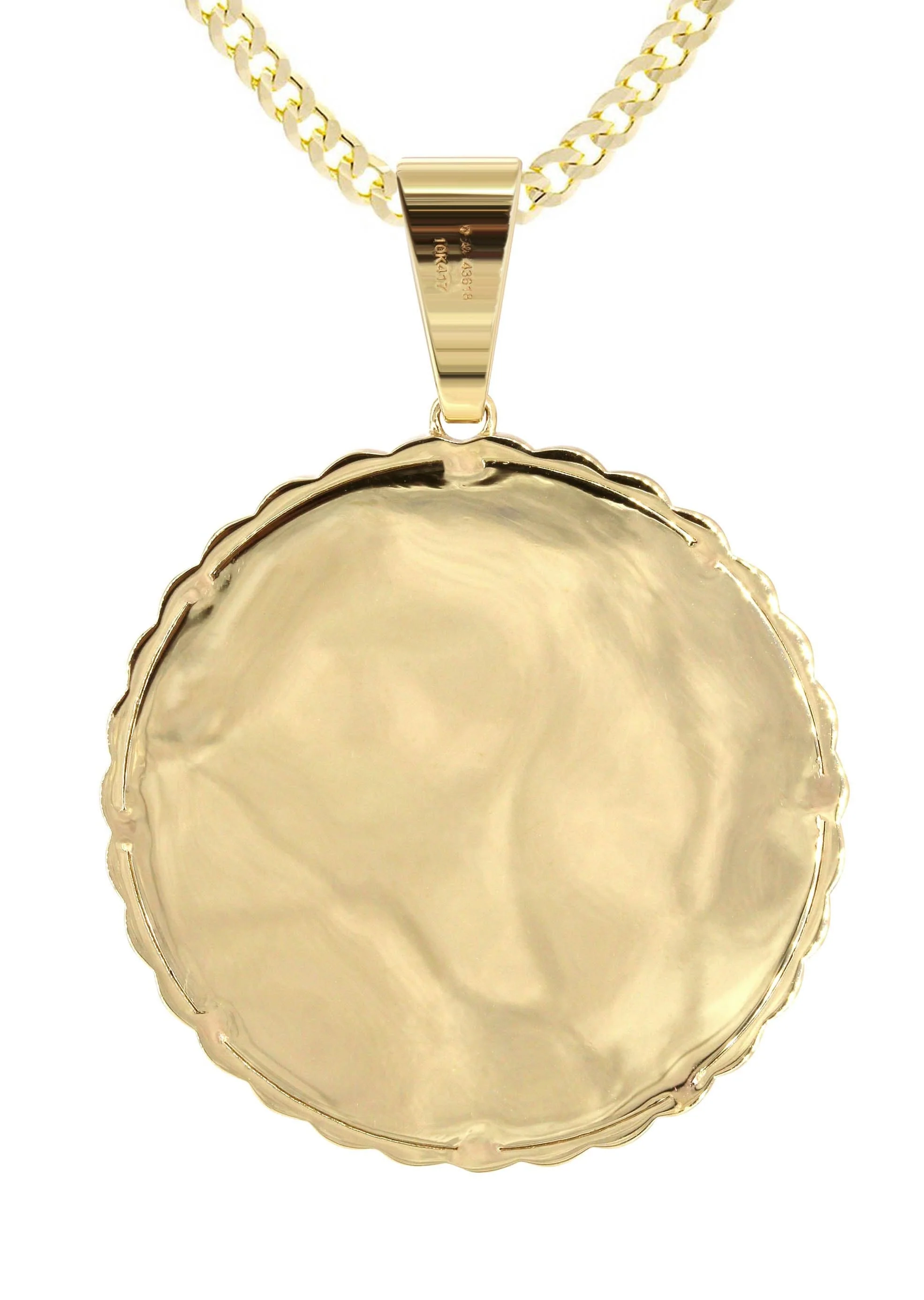 10K Yellow Gold Large Diamond Round Cuban Picture Pendant Necklace | Appx. 24 Grams - Image 3