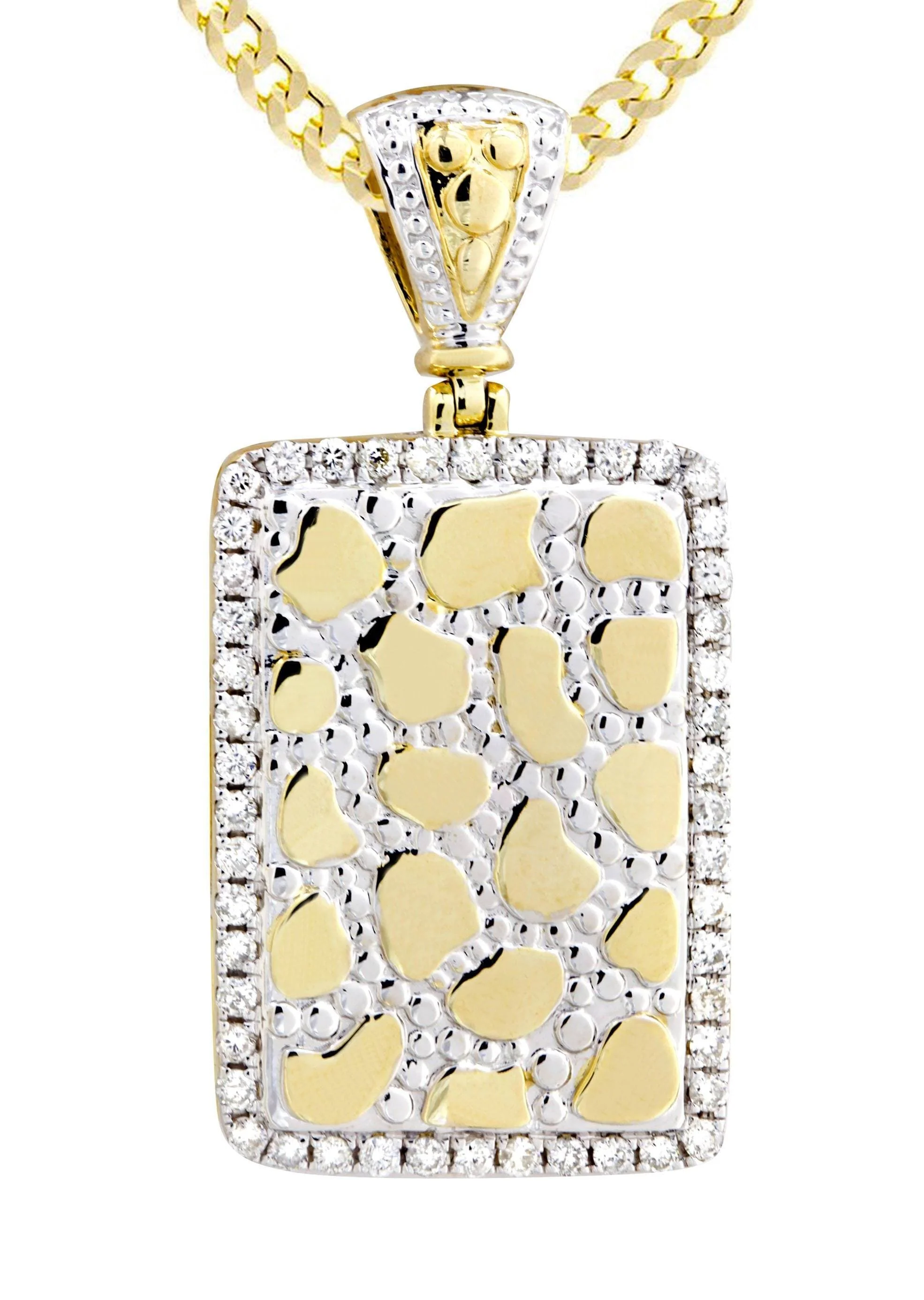 10K Yellow Gold Nugget Dog Tag Diamond Necklace  | 0.84 Carats - Image 2