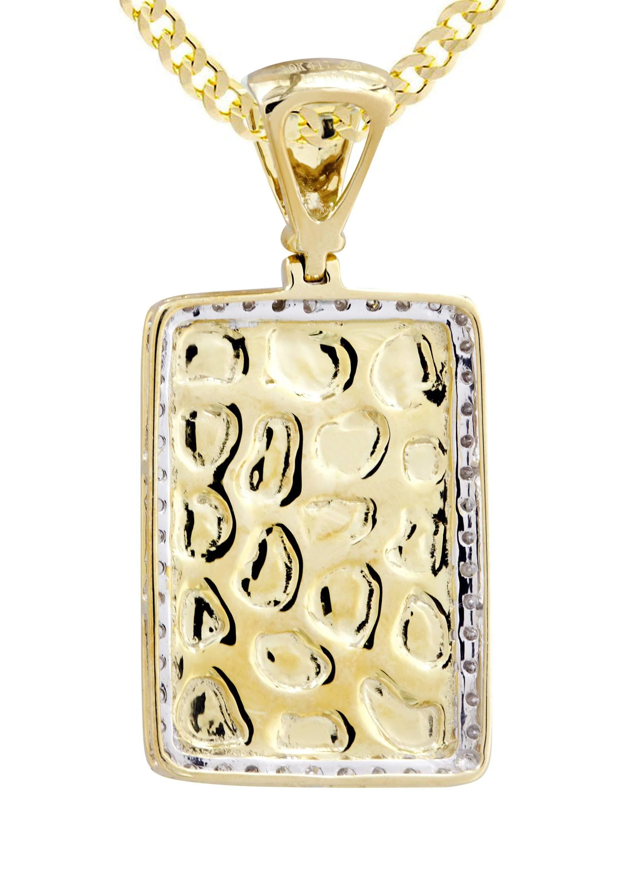 10K Yellow Gold Nugget Dog Tag Diamond Necklace  | 0.84 Carats - Image 3