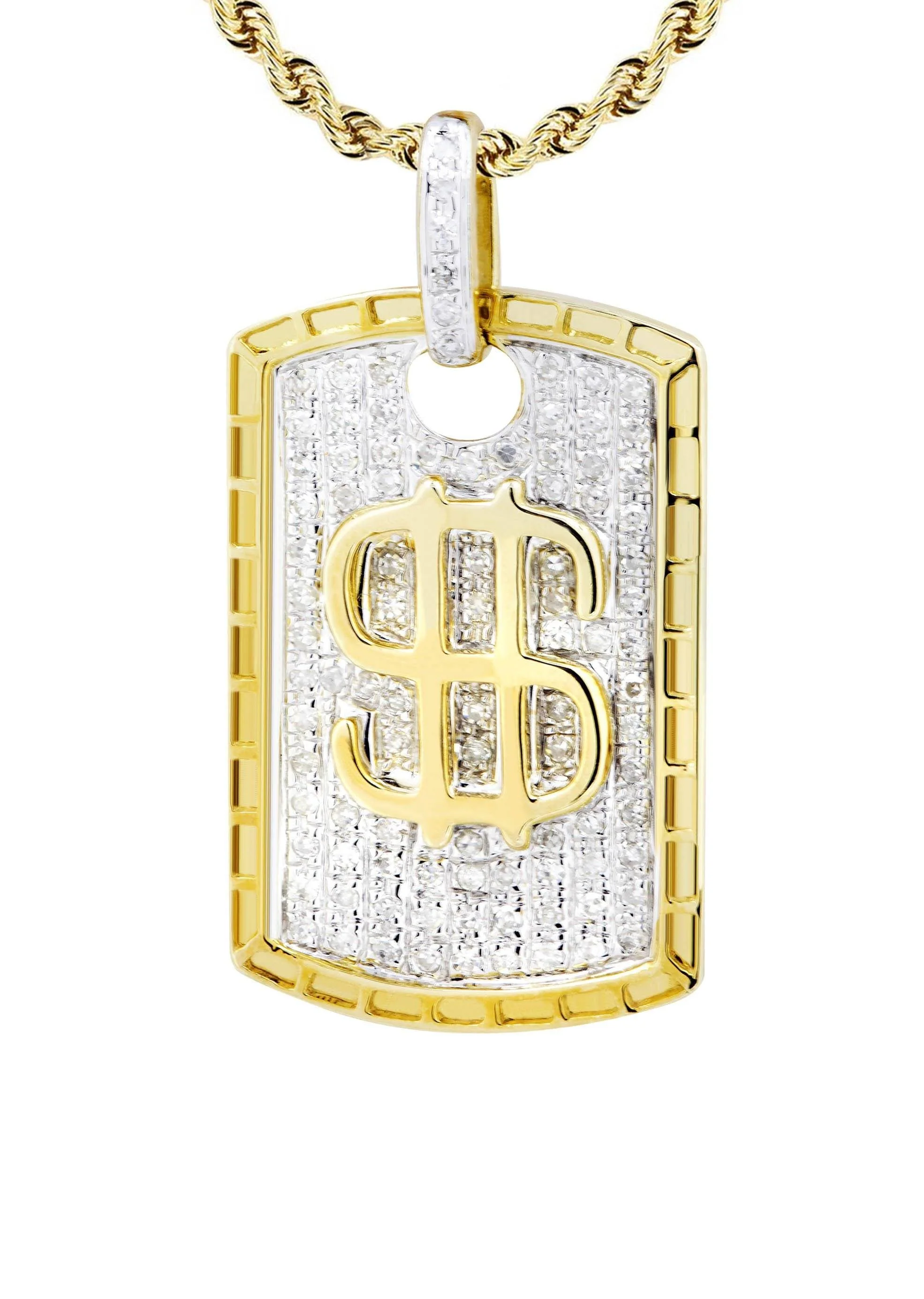 10K Yellow Gold Dog Tag Diamond Necklace  | 0.52 Carats - Image 2