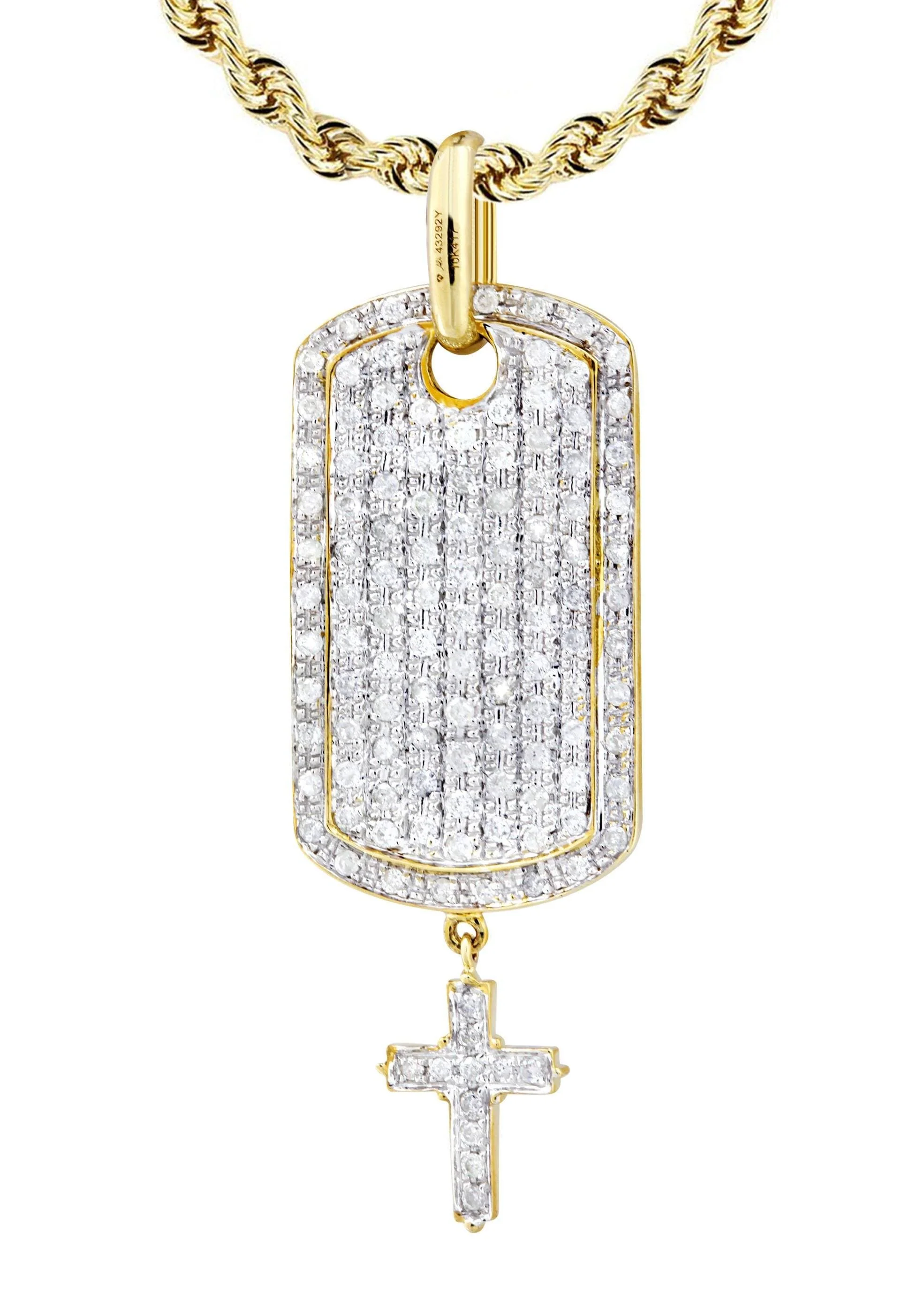 10K Yellow Gold Dog Tag Diamond Necklace  | 1.06 Carats - Image 2