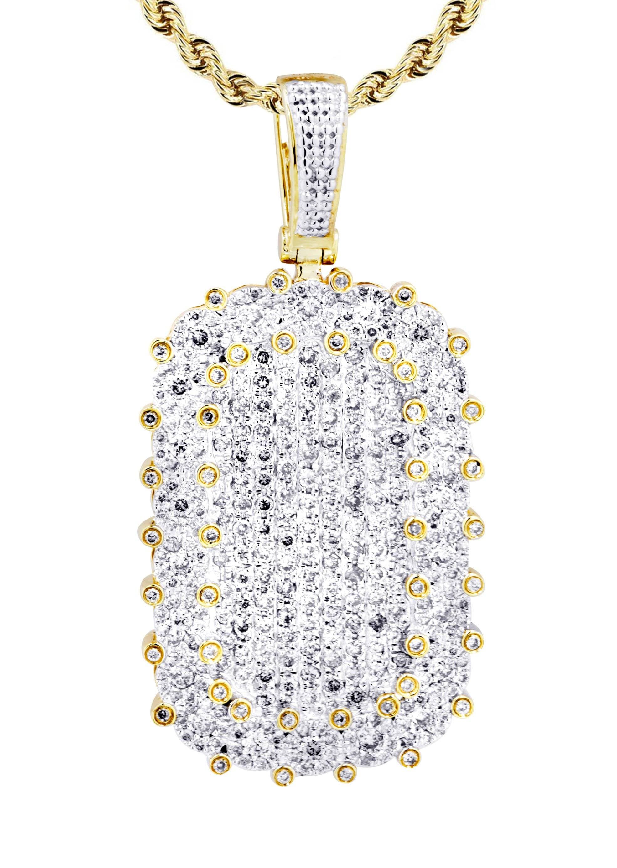 10K Yellow Gold Dog Tag Diamond Necklace  | 1.73 Carats - Image 2