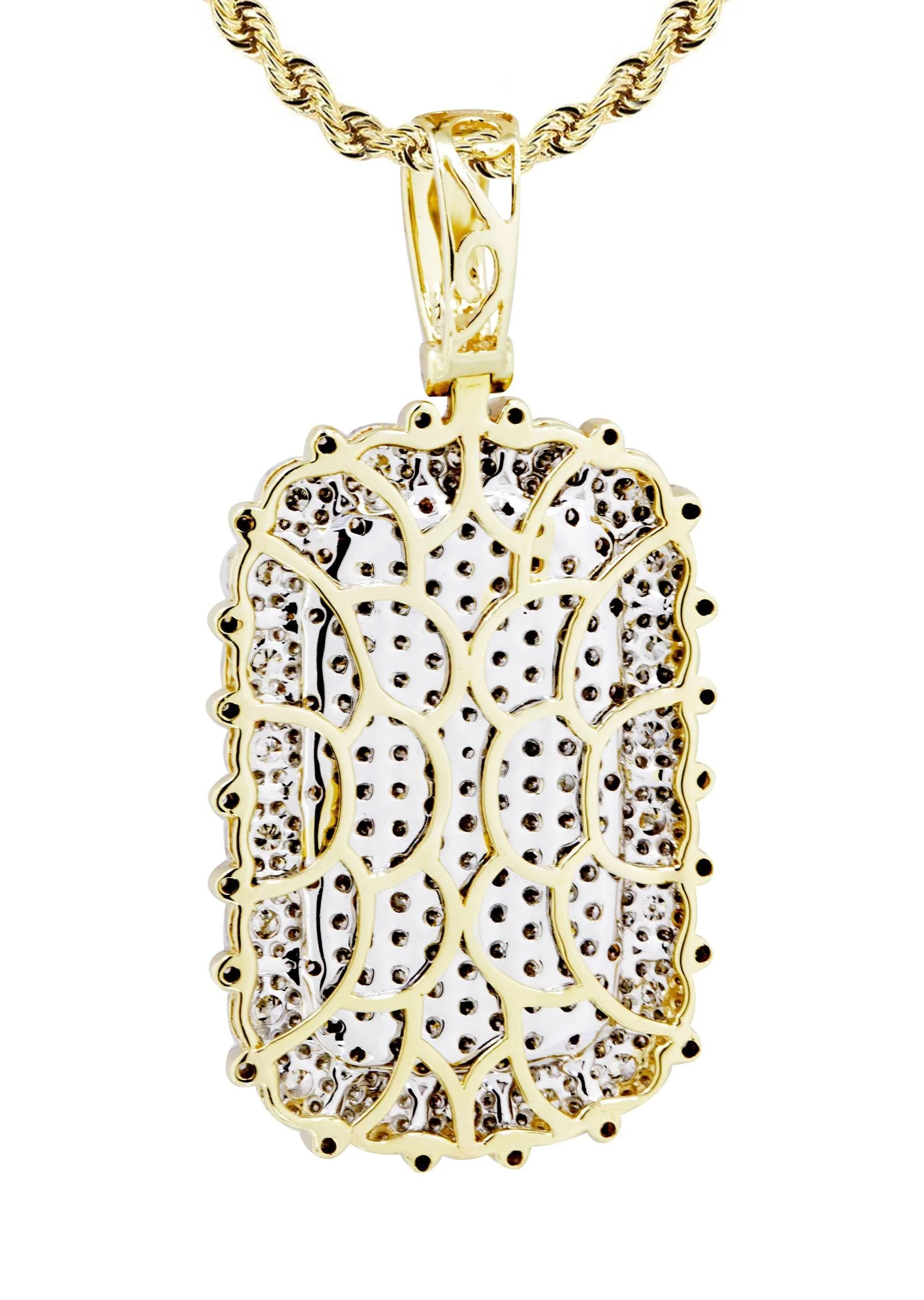 10K Yellow Gold Dog Tag Diamond Necklace  | 1.73 Carats - Image 3