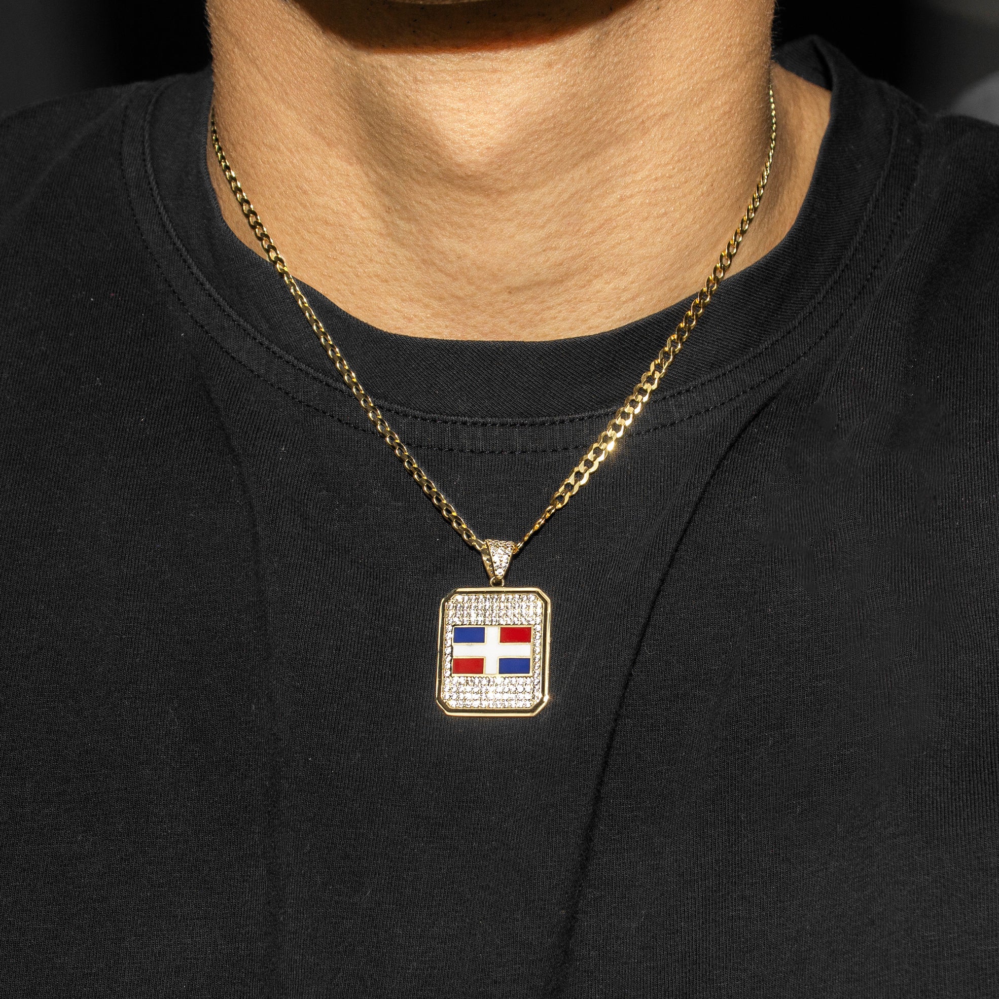 10K Yellow Gold Flag of the Dominican Republic Necklace | Appx. 5 - 12 Grams - Image 5