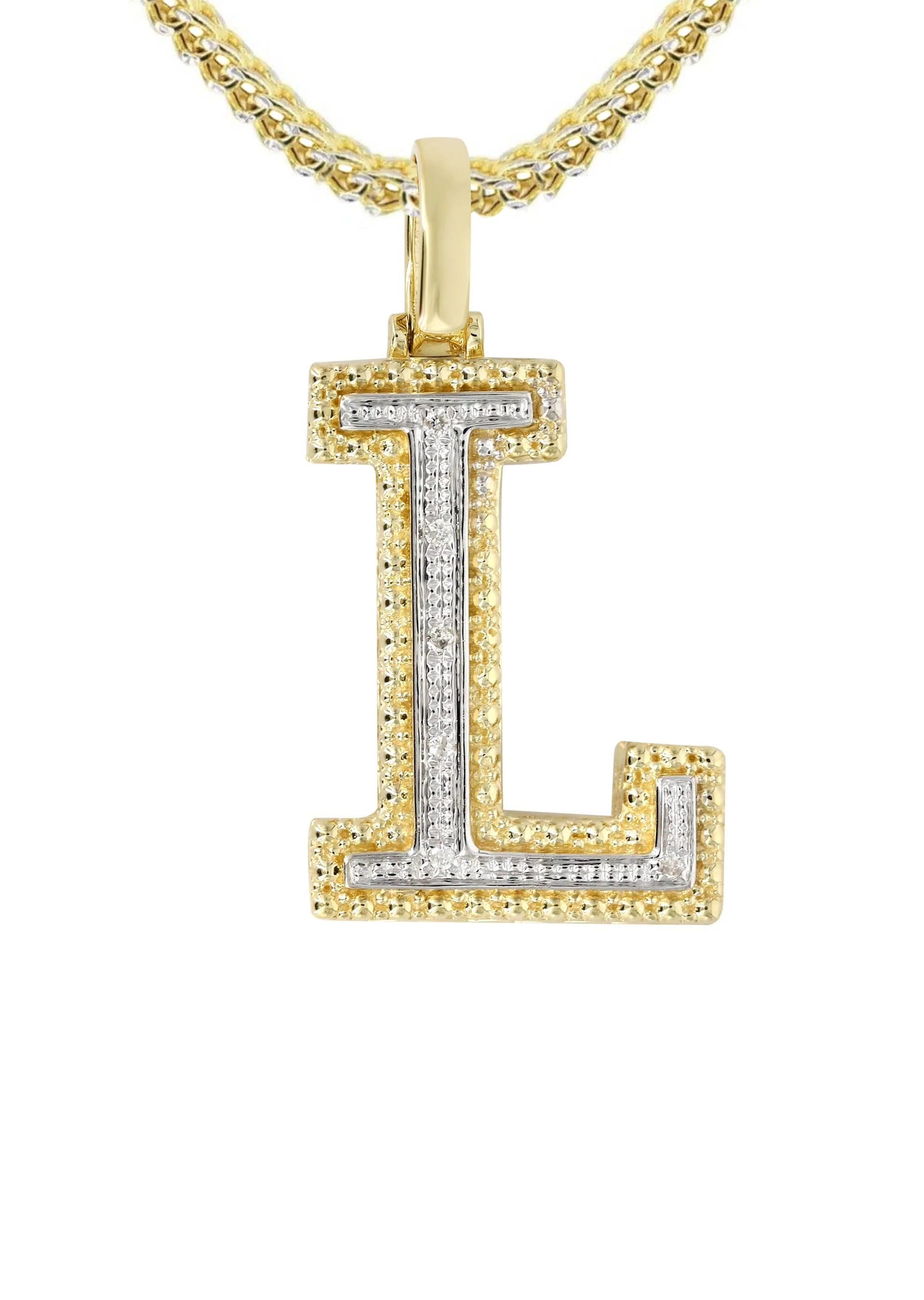 Diamond 10K Yellow Gold Letter "L" Necklace | Appx. 13 Grams - Image 2