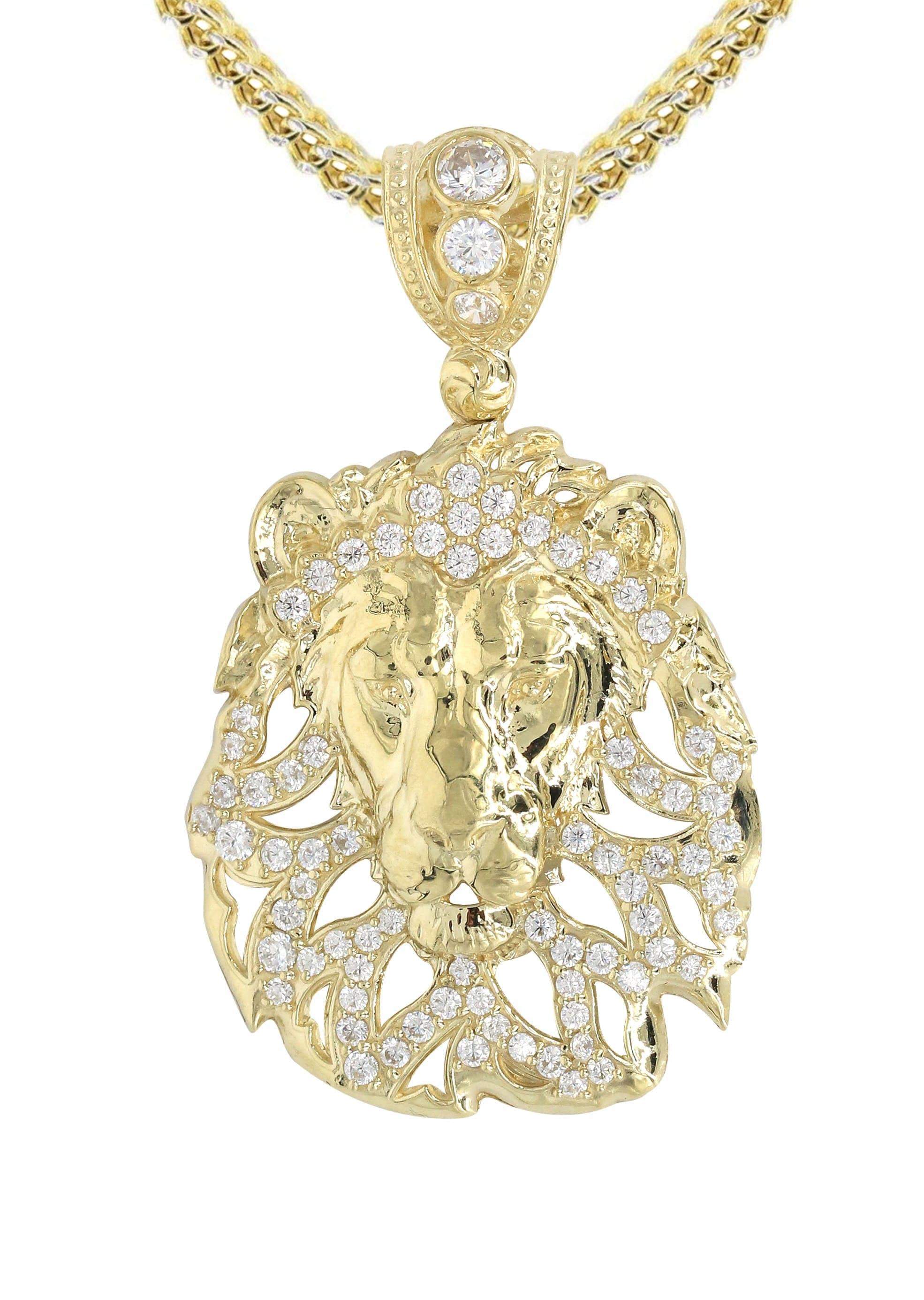 10K Yellow Gold Lion Head Necklace | Appx 17.4 Grams - Image 2
