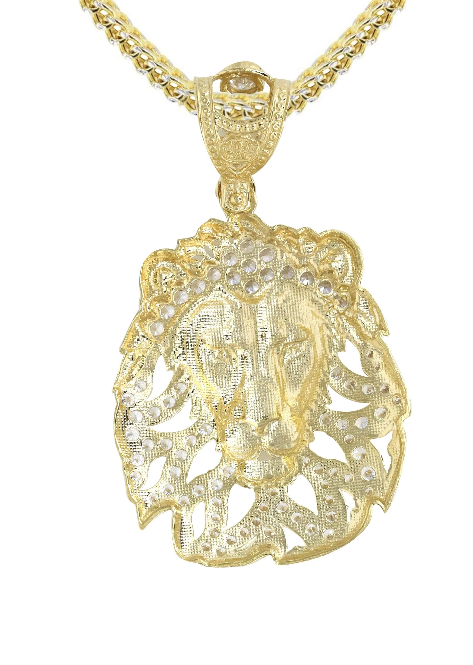 10K Yellow Gold Lion Head Necklace | Appx 17.4 Grams - Image 3