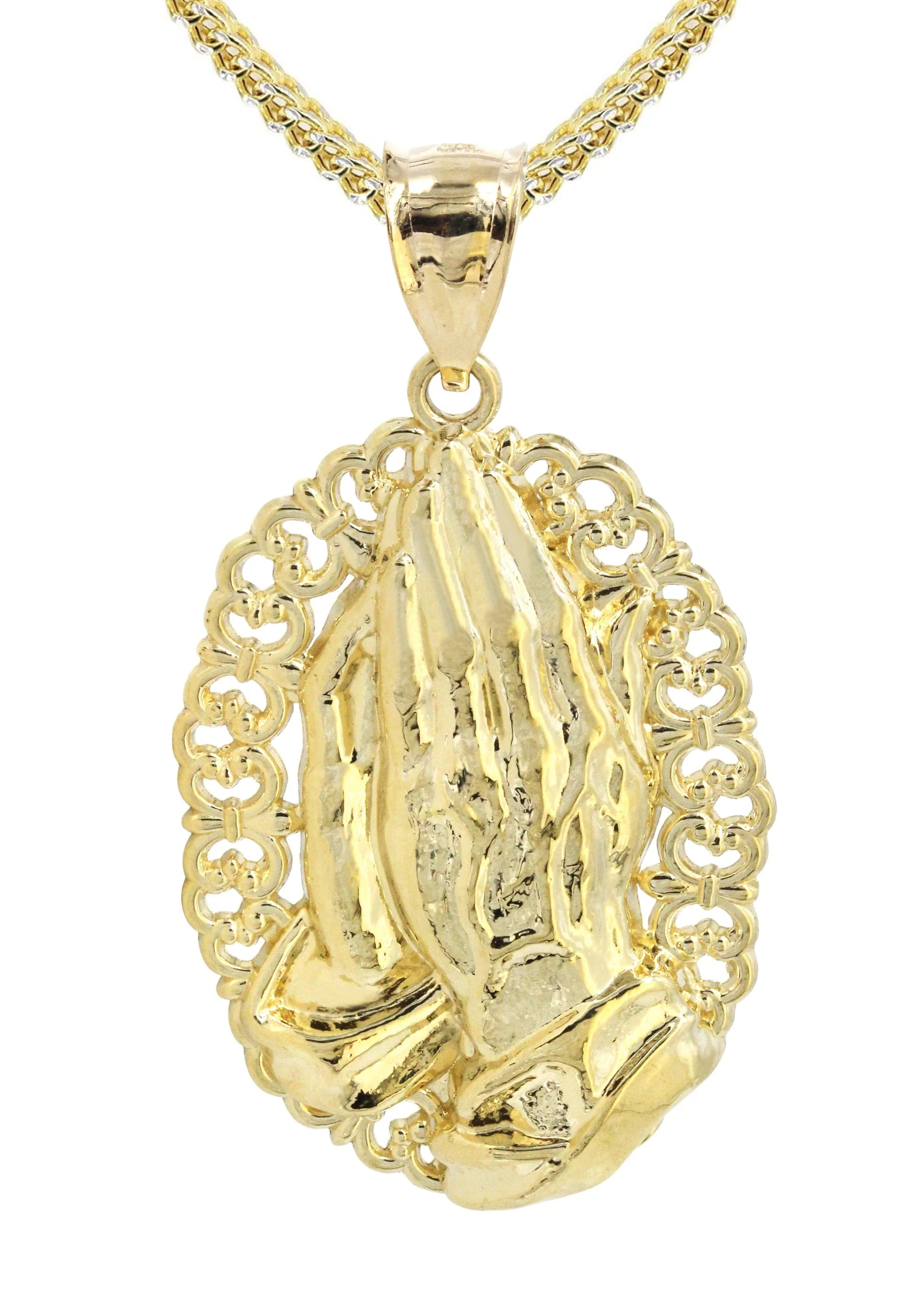 10K Yellow Gold Praying Hands Necklace | Appx. 16.1 Grams - Image 2