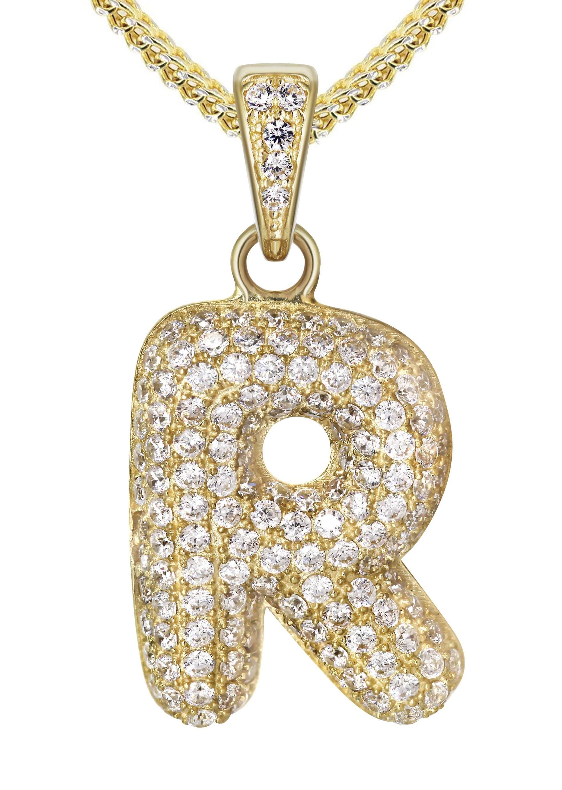 10K Yellow Gold Bubble Letter "R" CZ Necklace | Appx. 13.6 Grams - Image 2