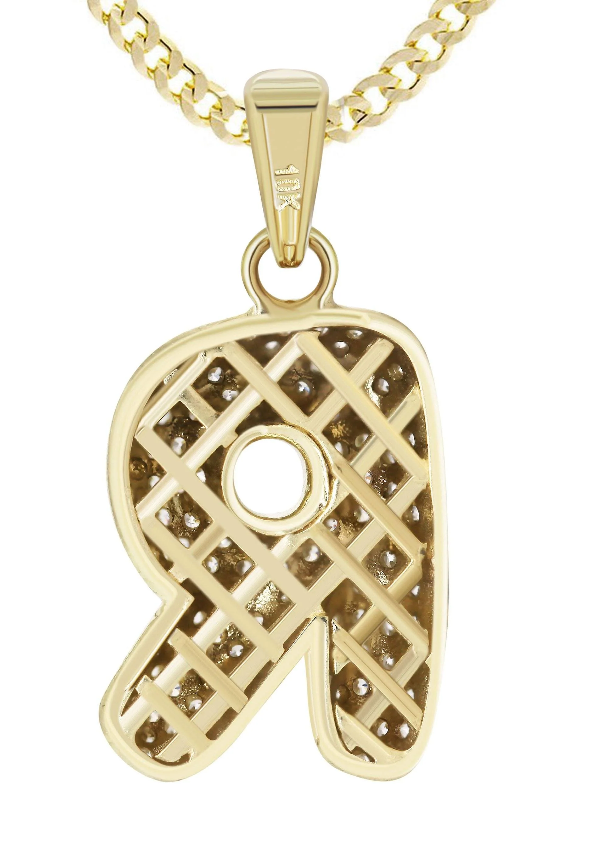 10K Yellow Gold Bubble Letter "R" CZ Necklace | Appx. 13.6 Grams - Image 3