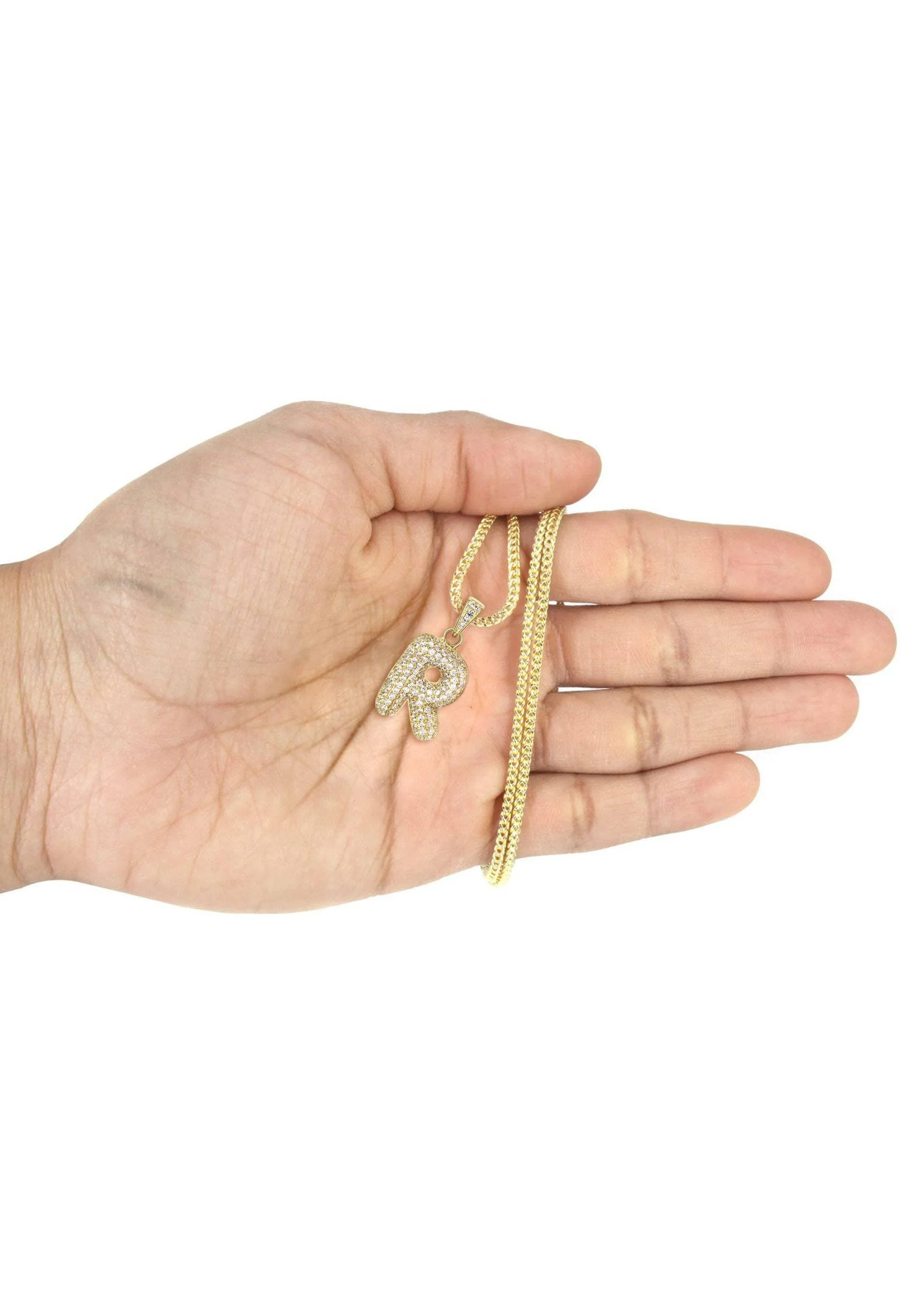10K Yellow Gold Bubble Letter "R" CZ Necklace | Appx. 13.6 Grams - Image 5