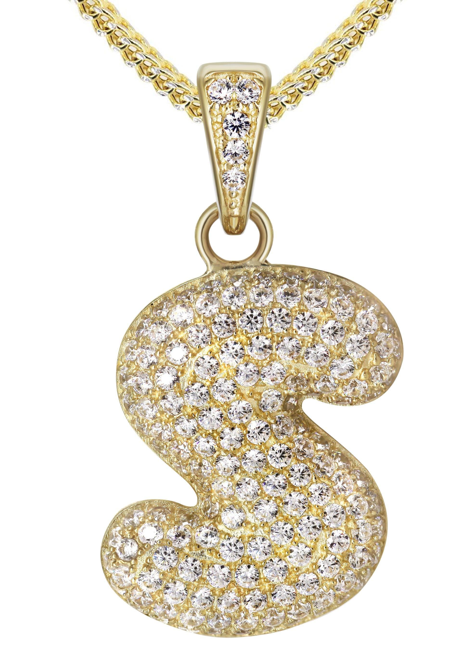 10K Yellow Gold Bubble Letter "S" CZ Necklace | Appx. 13.6 Grams - Image 2