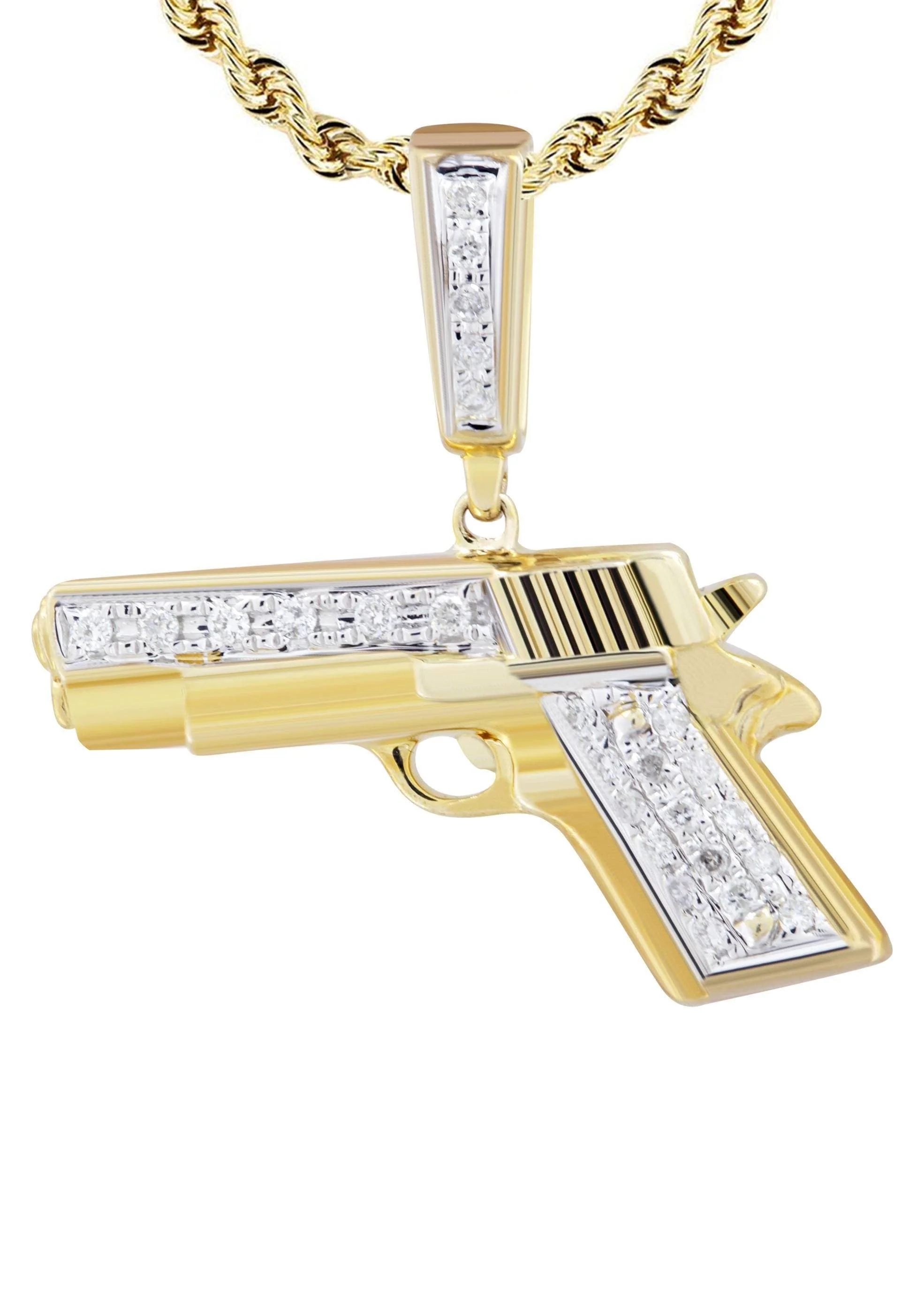 10K Yellow Gold Gun Diamond Necklace  | 0.19 Carats - Image 2