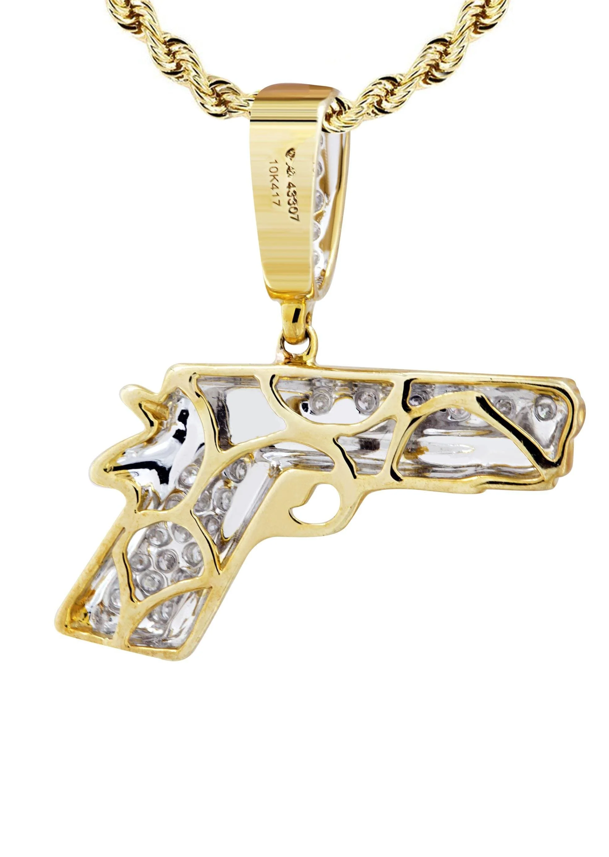 10K Yellow Gold Gun Diamond Necklace  | 0.19 Carats - Image 3