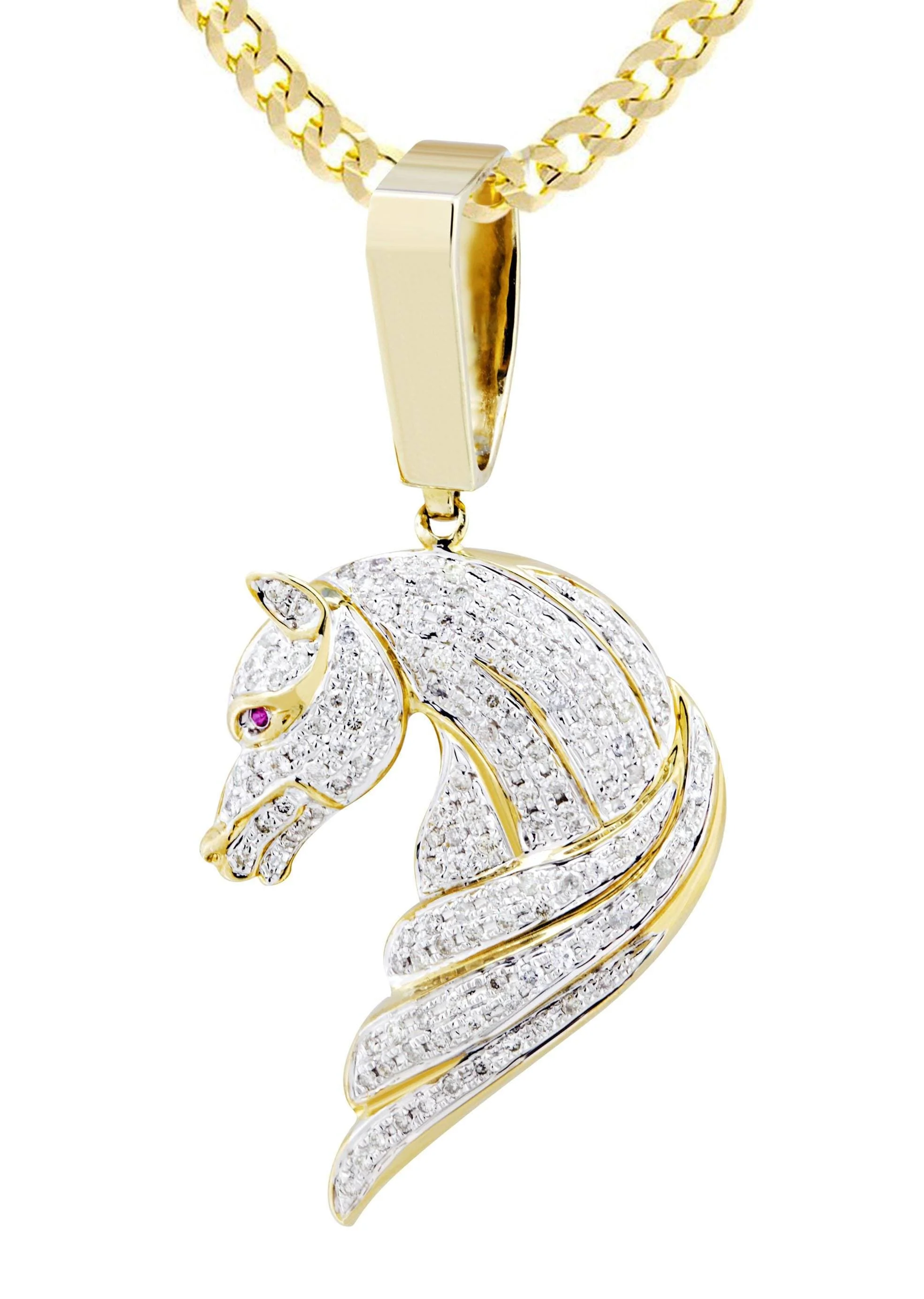 10K Yellow Gold Horse Diamond Necklace  | 1.07 Carats - Image 2