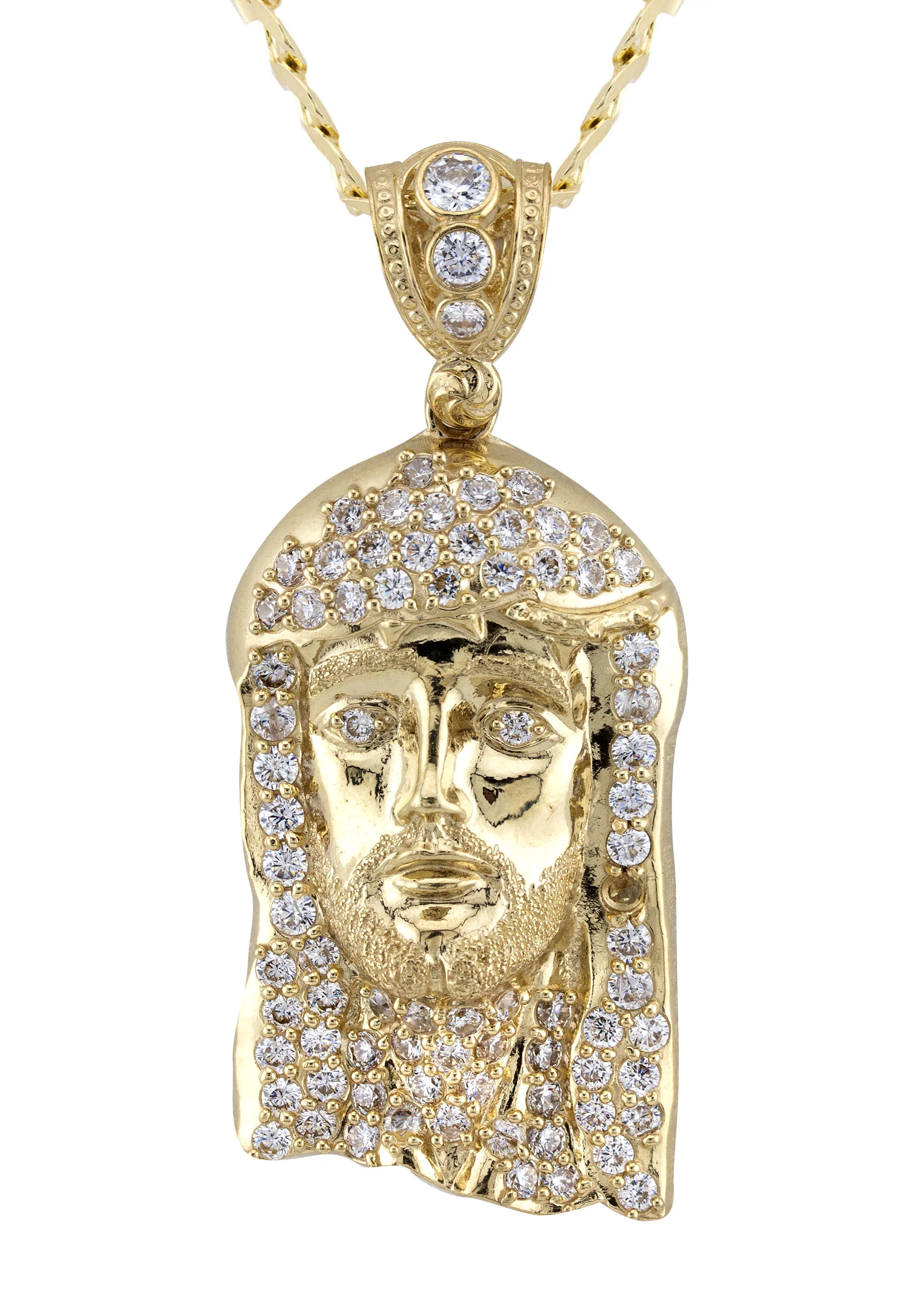 10K Yellow Gold Jesus Head Necklace | Small 12 Grams - Large 27 Grams - Image 2