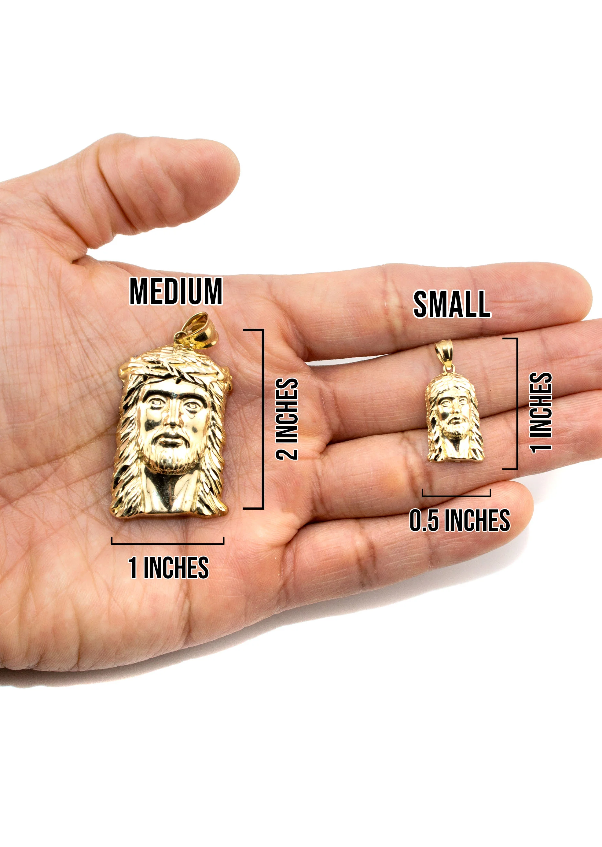 10K Yellow Gold Jesus Head Necklace | Small 5 Grams - Large 17 Grams - Image 5
