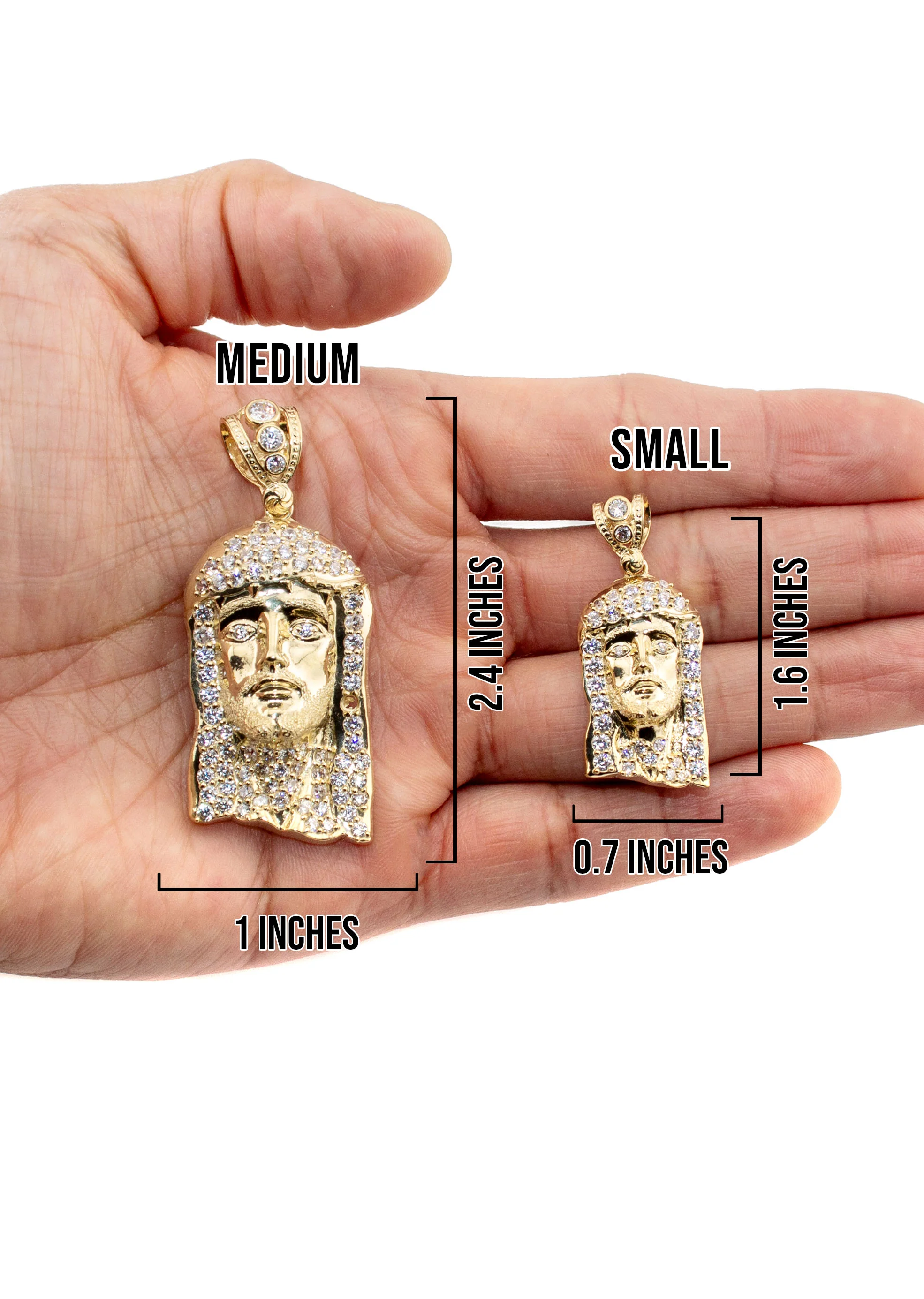 10K Yellow Gold Jesus Head Necklace | Small 12 Grams - Large 27 Grams - Image 5