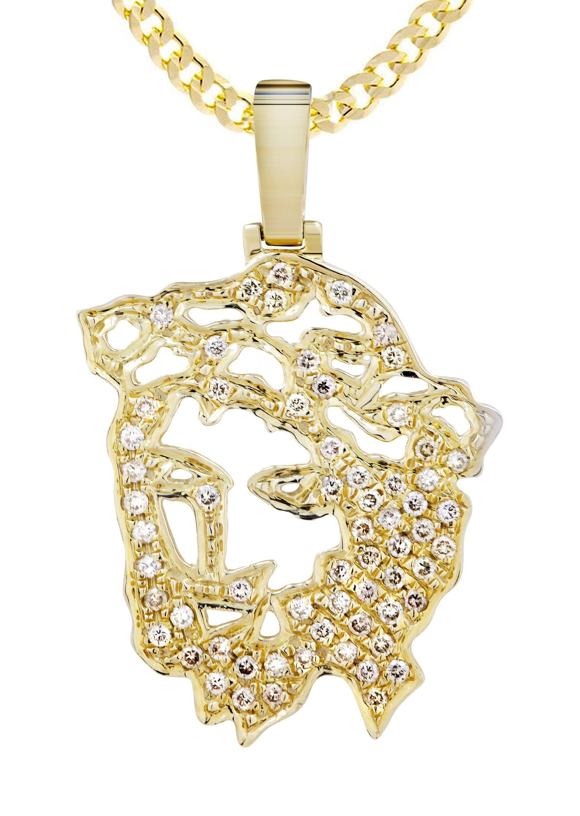 10K Yellow Gold 3D Jesus Head Diamond Necklace  | 0.48 Carats - Image 2