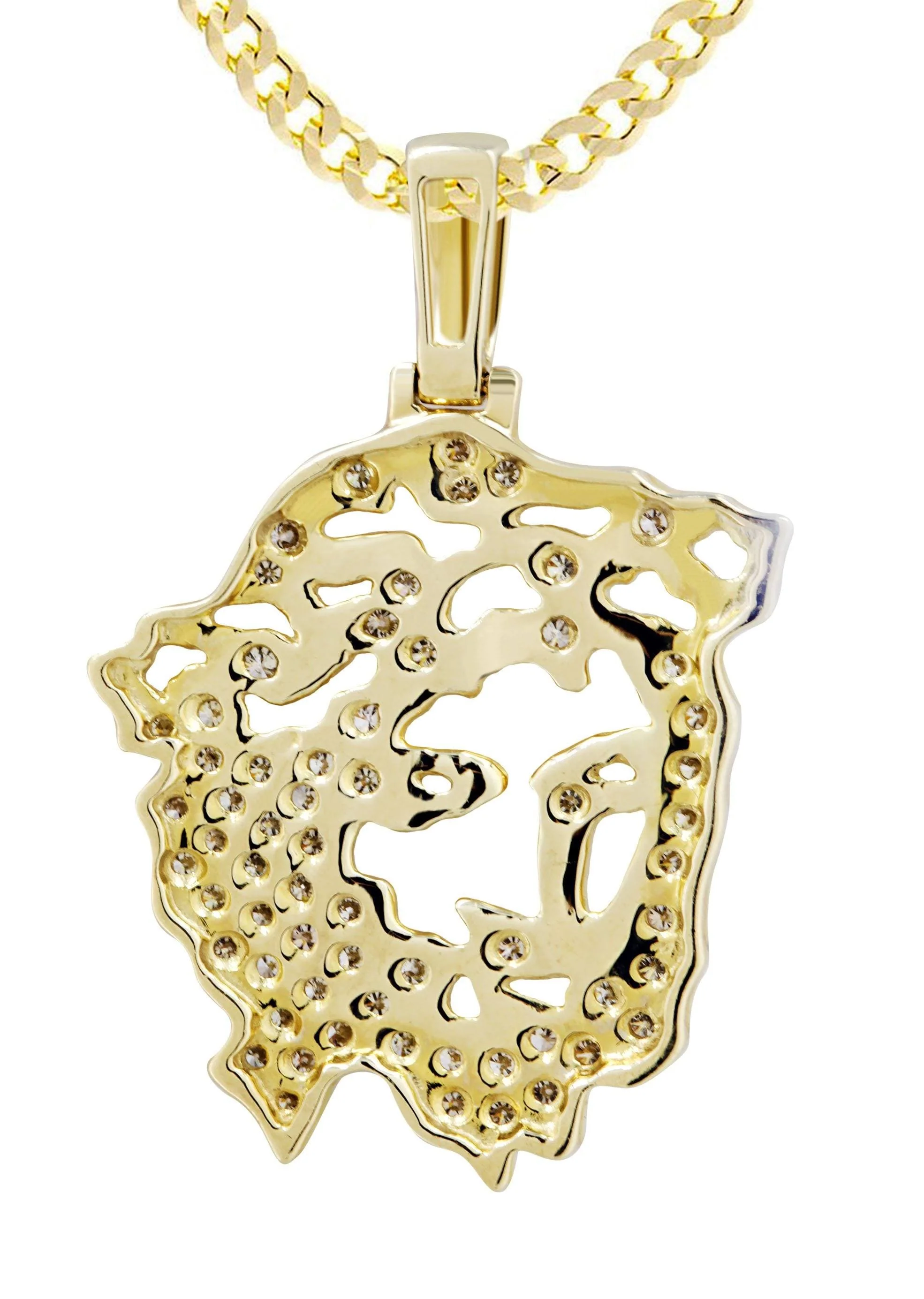 10K Yellow Gold 3D Jesus Head Diamond Necklace  | 0.48 Carats - Image 3