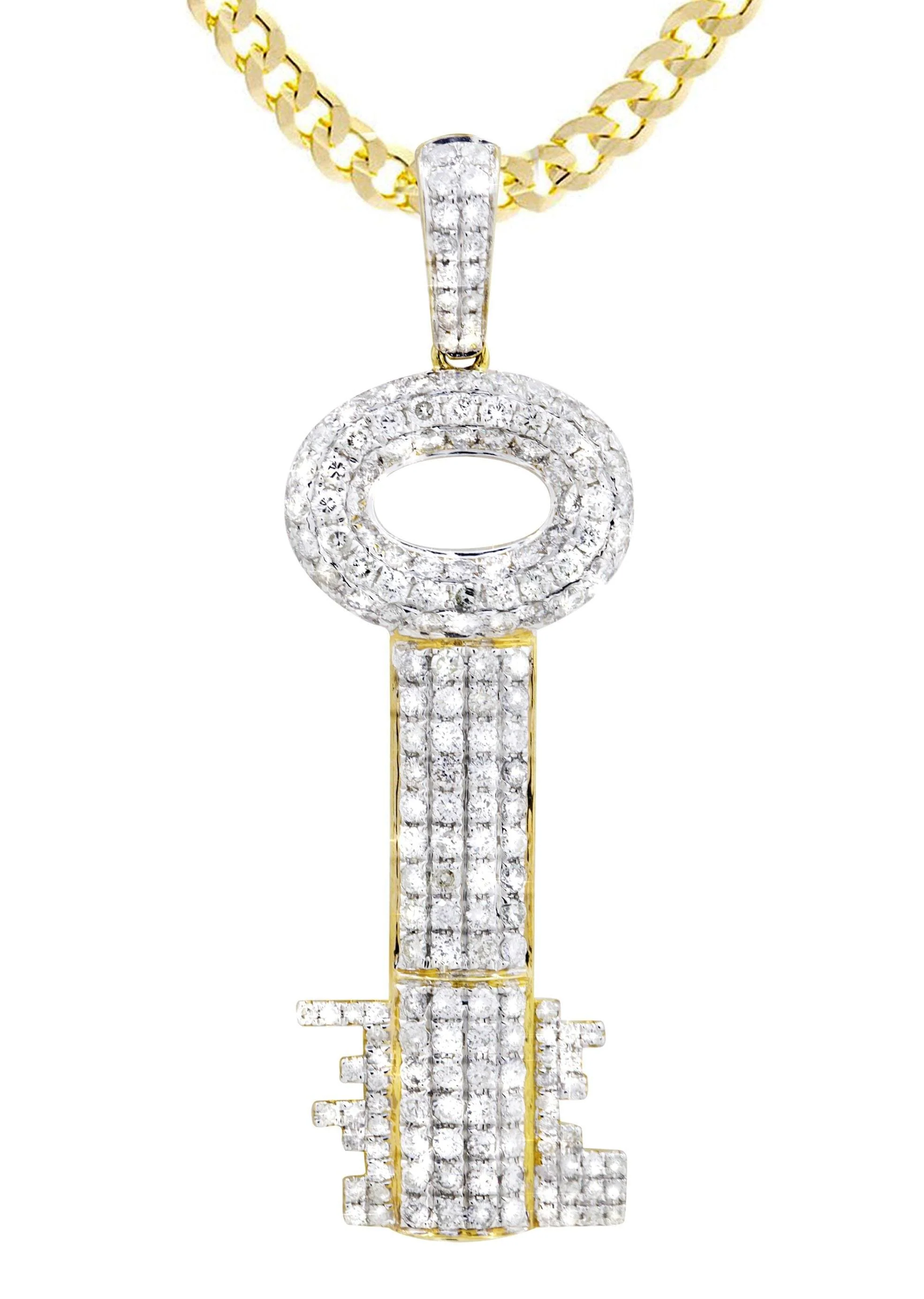 10K Yellow Gold Key Diamond Necklace  | 2.78 Carats - Image 2