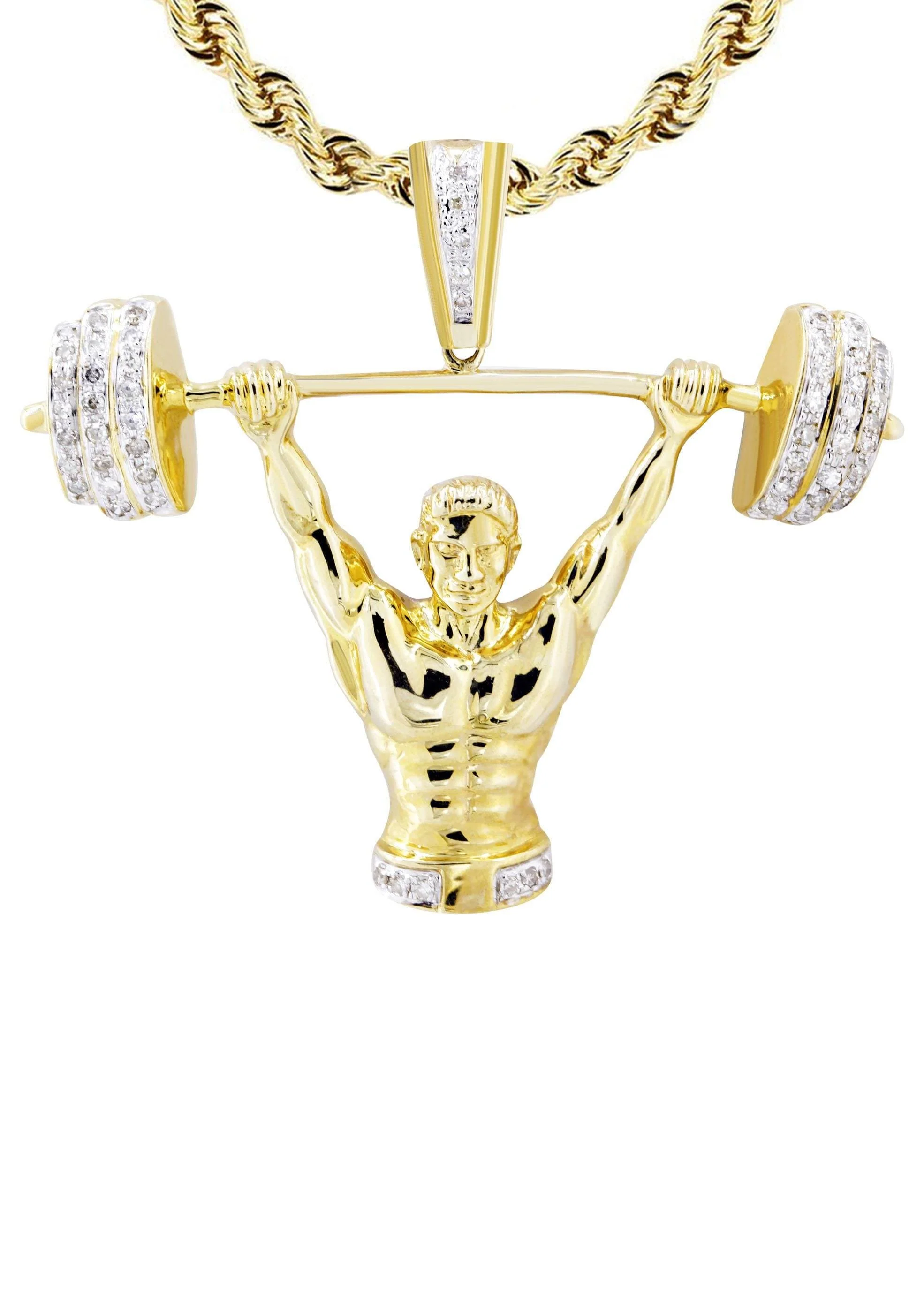 10K Yellow Gold Muscle Man Diamond Necklace  | 0.85 Carats - Image 2
