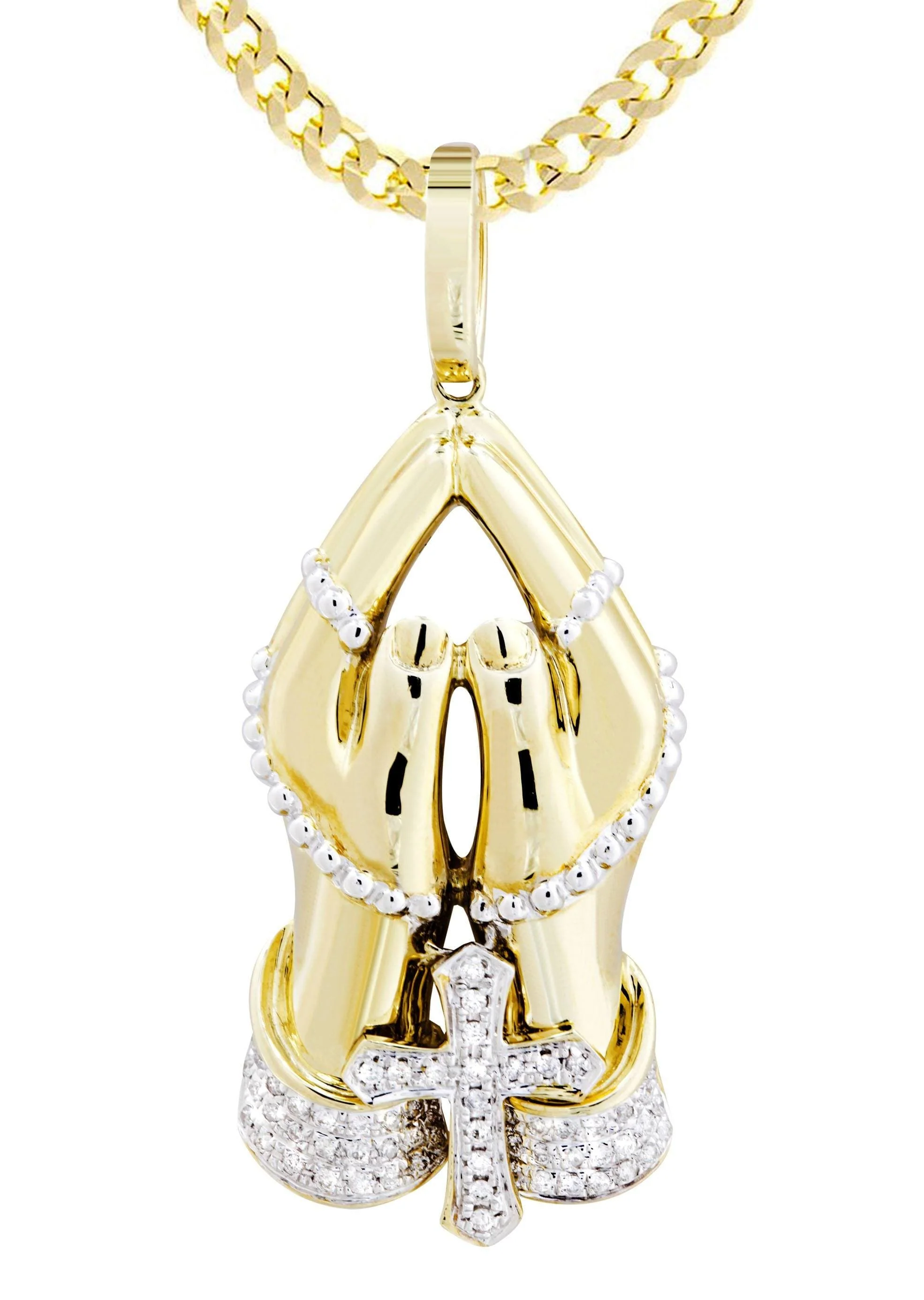10K Yellow Gold Praying Hands Diamond Necklace  | 0.46 Carats - Image 2
