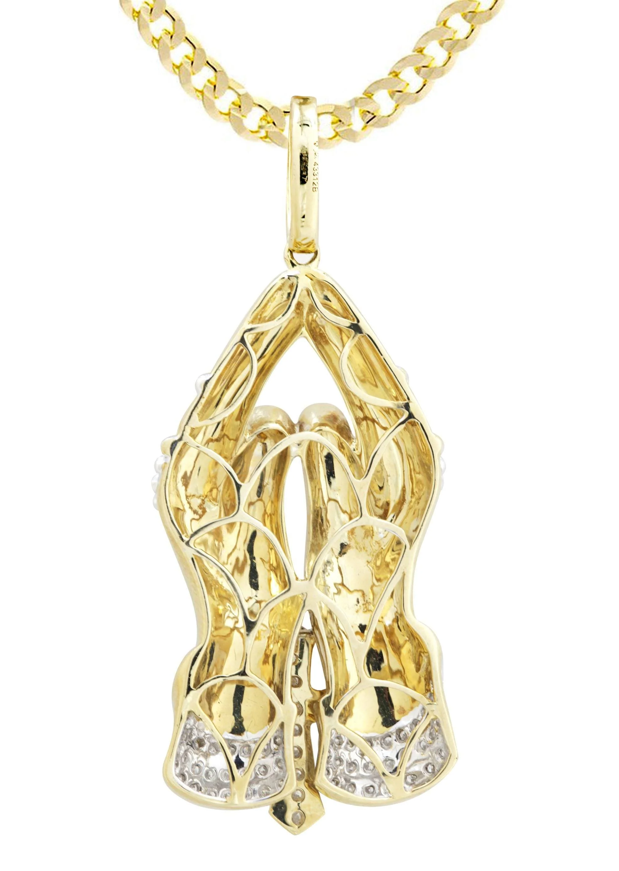 10K Yellow Gold Praying Hands Diamond Necklace  | 0.46 Carats - Image 3