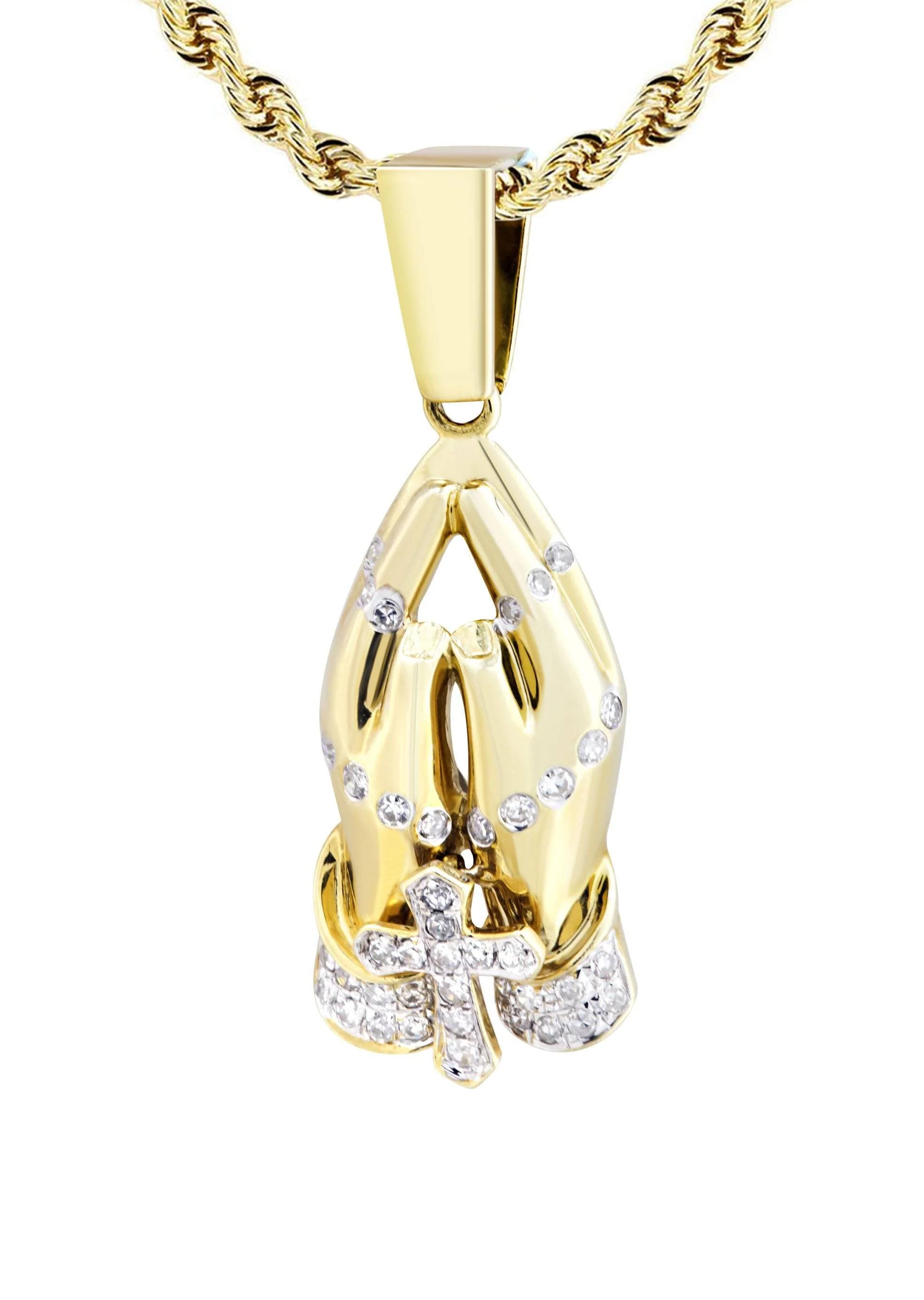 10K Yellow Gold Praying Hands Diamond Necklace  | 0.36 Carats - Image 2