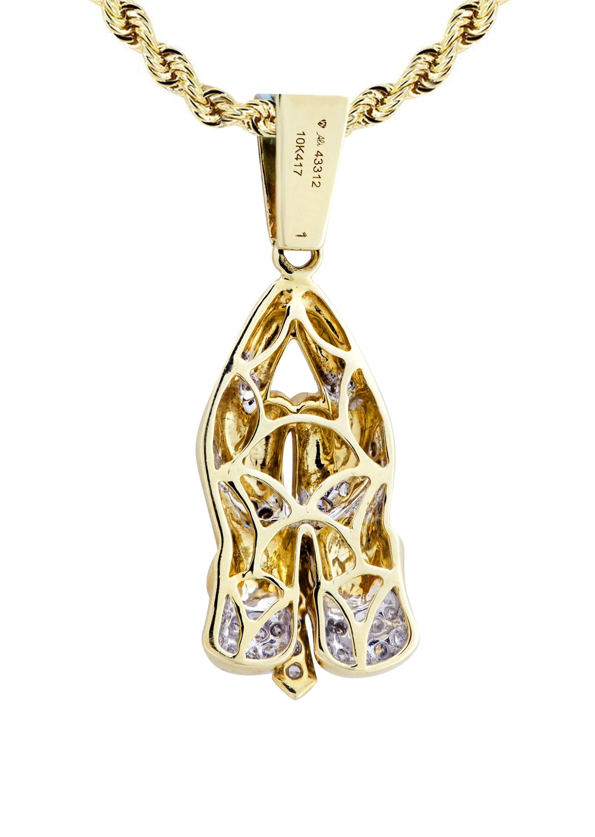 10K Yellow Gold Praying Hands Diamond Necklace  | 0.36 Carats - Image 3