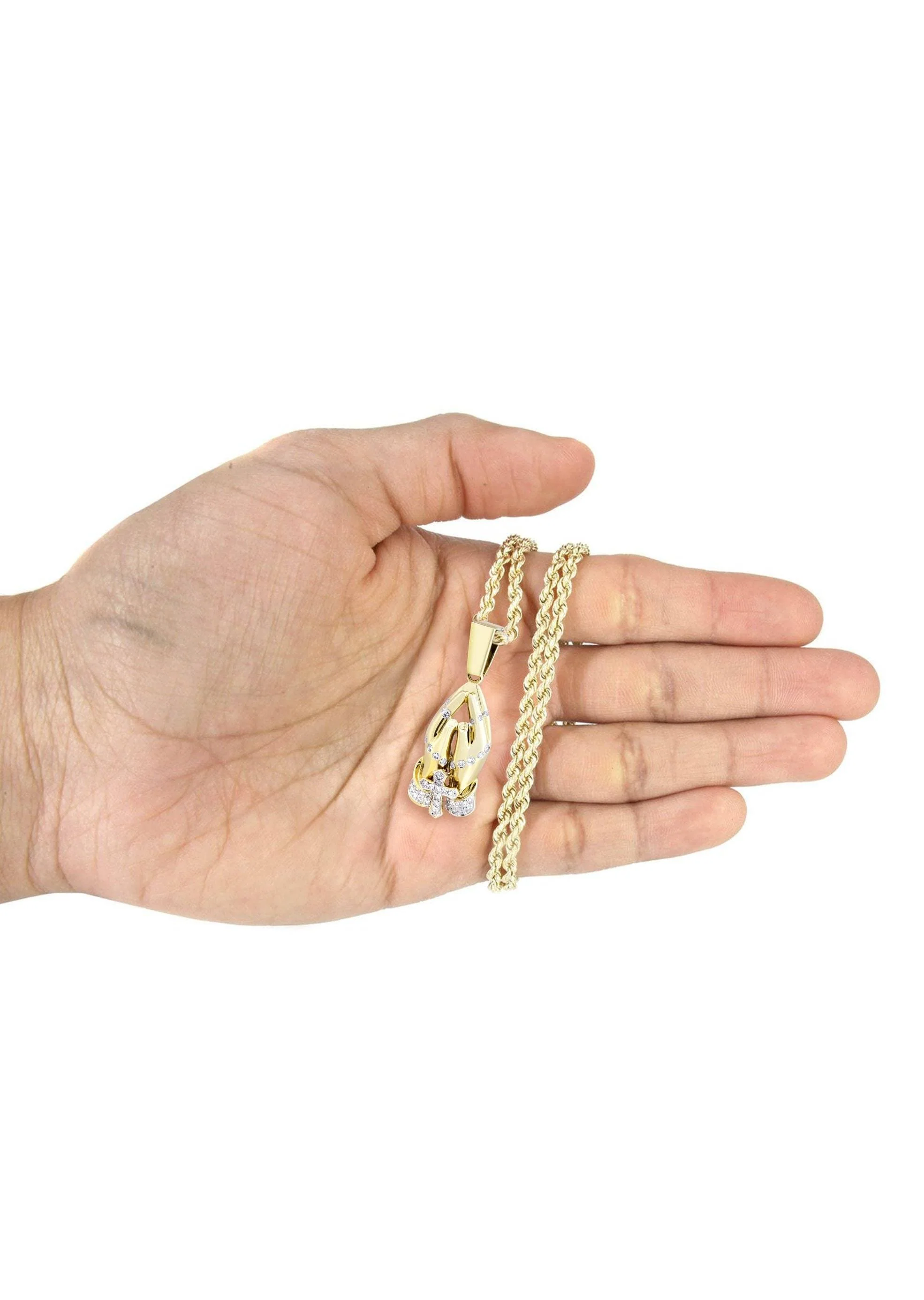 10K Yellow Gold Praying Hands Diamond Necklace  | 0.36 Carats - Image 5